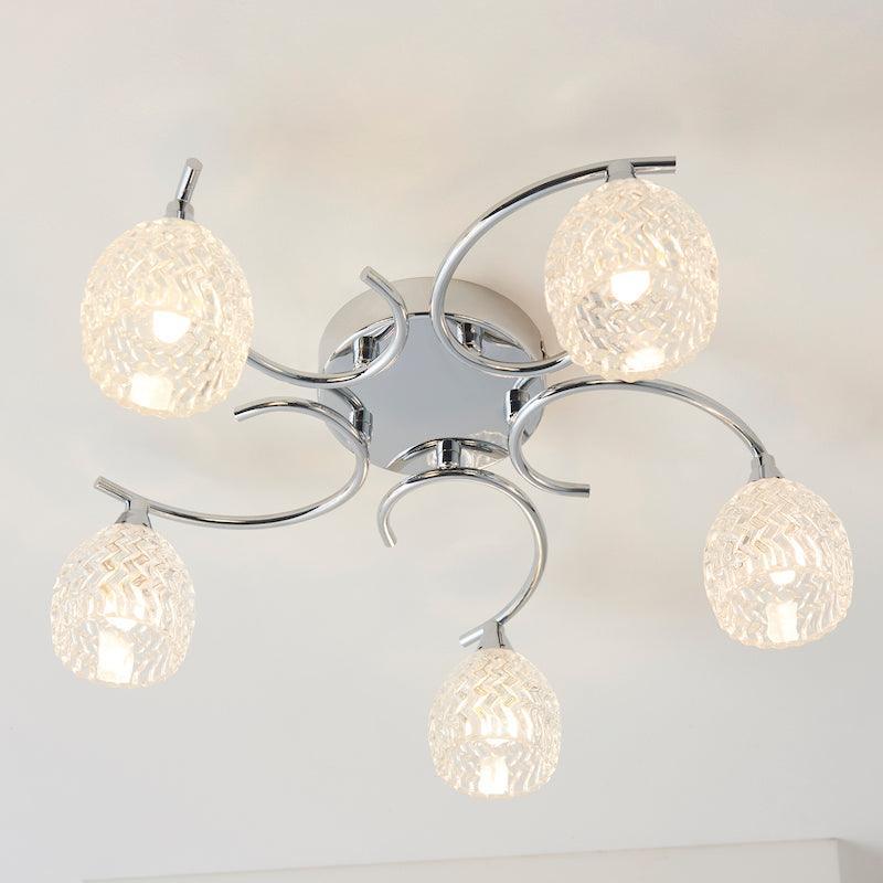 Endon Boyer 5 Arm Chrome Finish Flush Ceiling Light-WAREHOUSE-40-290626
