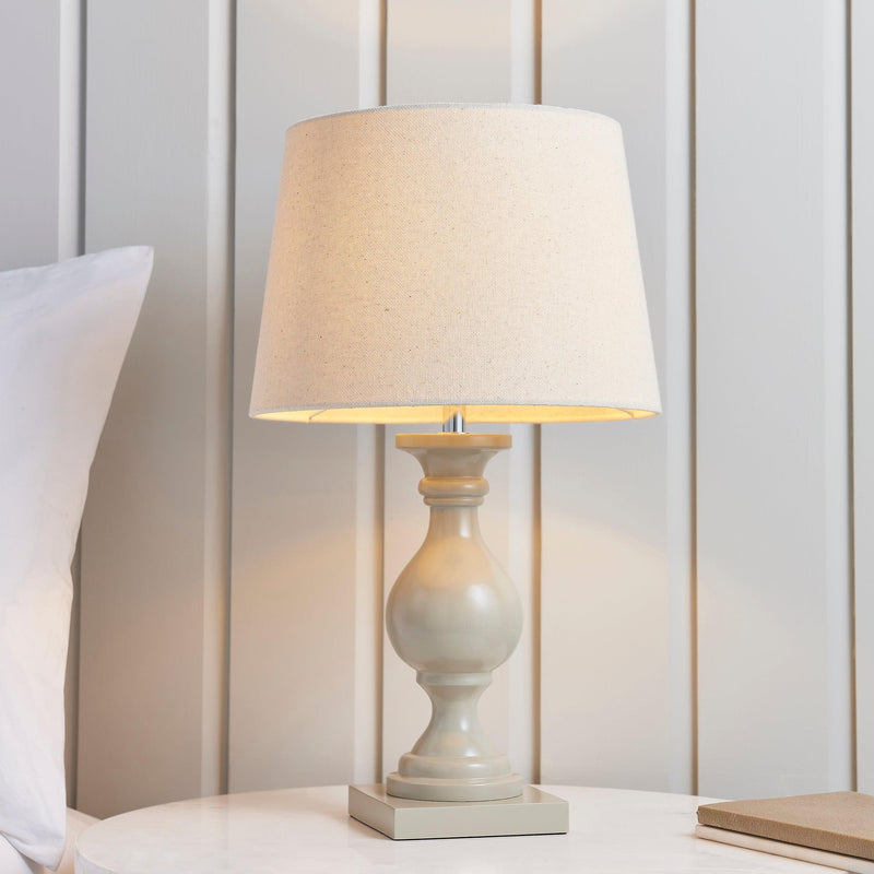 Marsham Taupe Painted Wood And Ivory Faux Linen Table Lamp