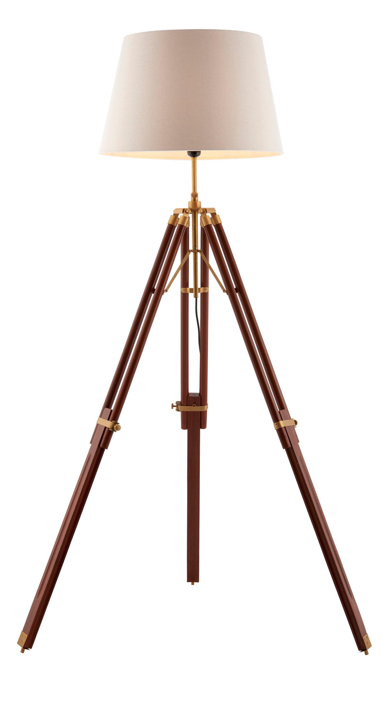 Sheesham Wood And Brass Tripod Floor Lamp