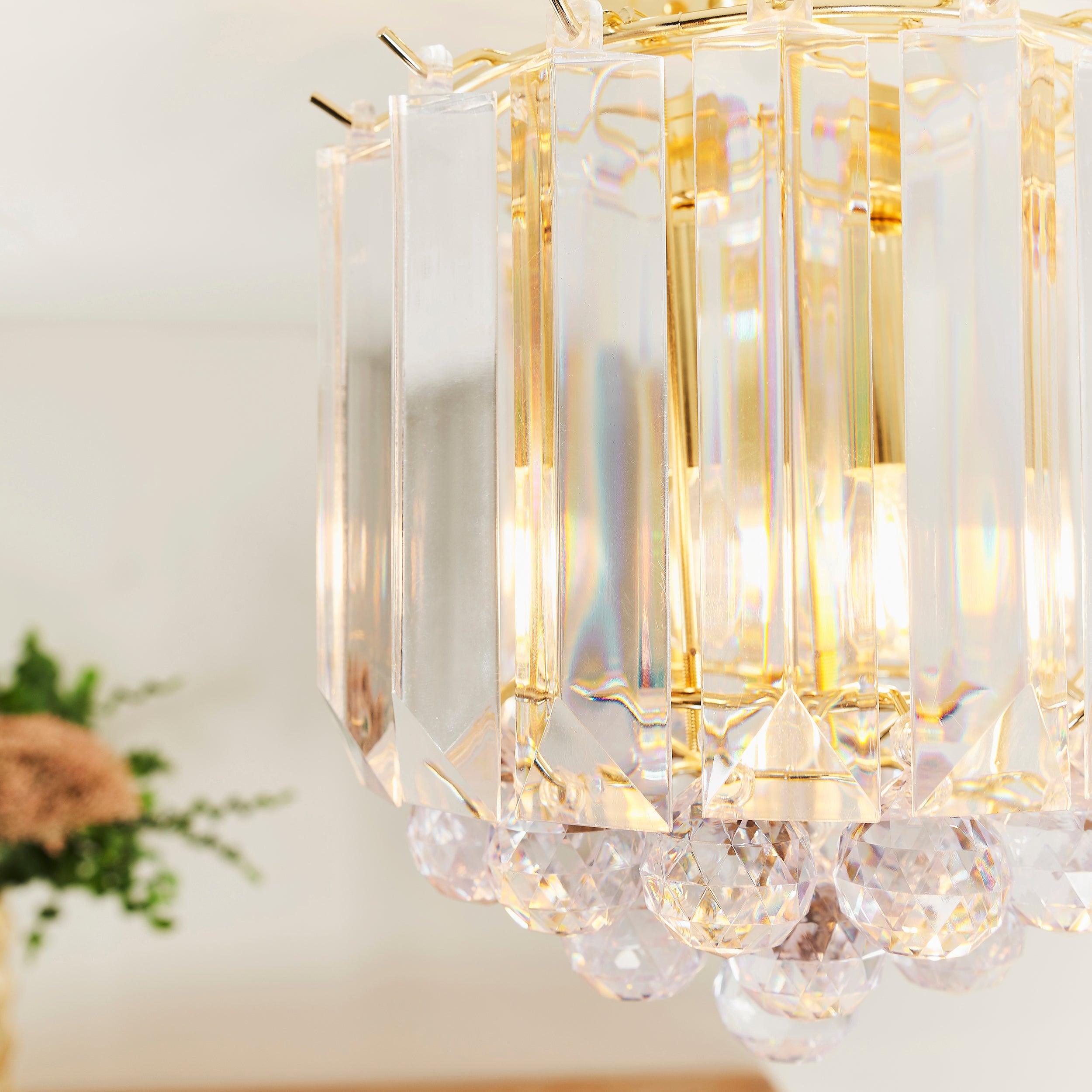 Endon Fargo 2 Light Crystal & Brass Ceiling Flush-WAREHOUSE-40-290626