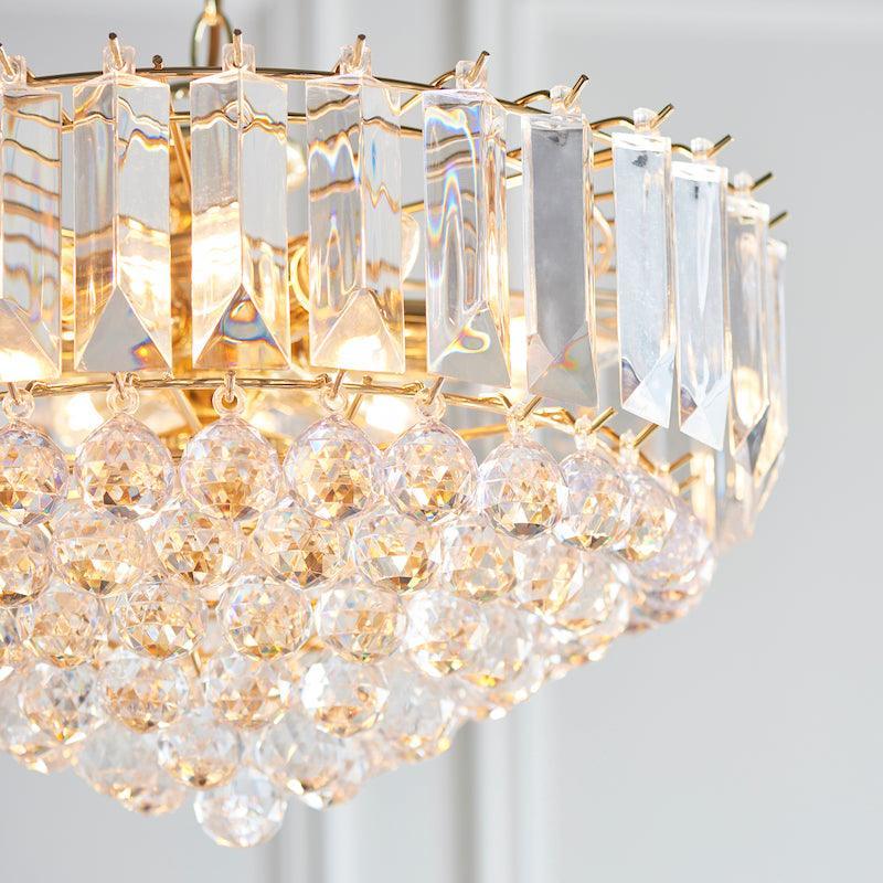 Endon Fargo Brass & Clear Acrylic 6 Light Ceiling Pendant-WAREHOUSE-40-290626