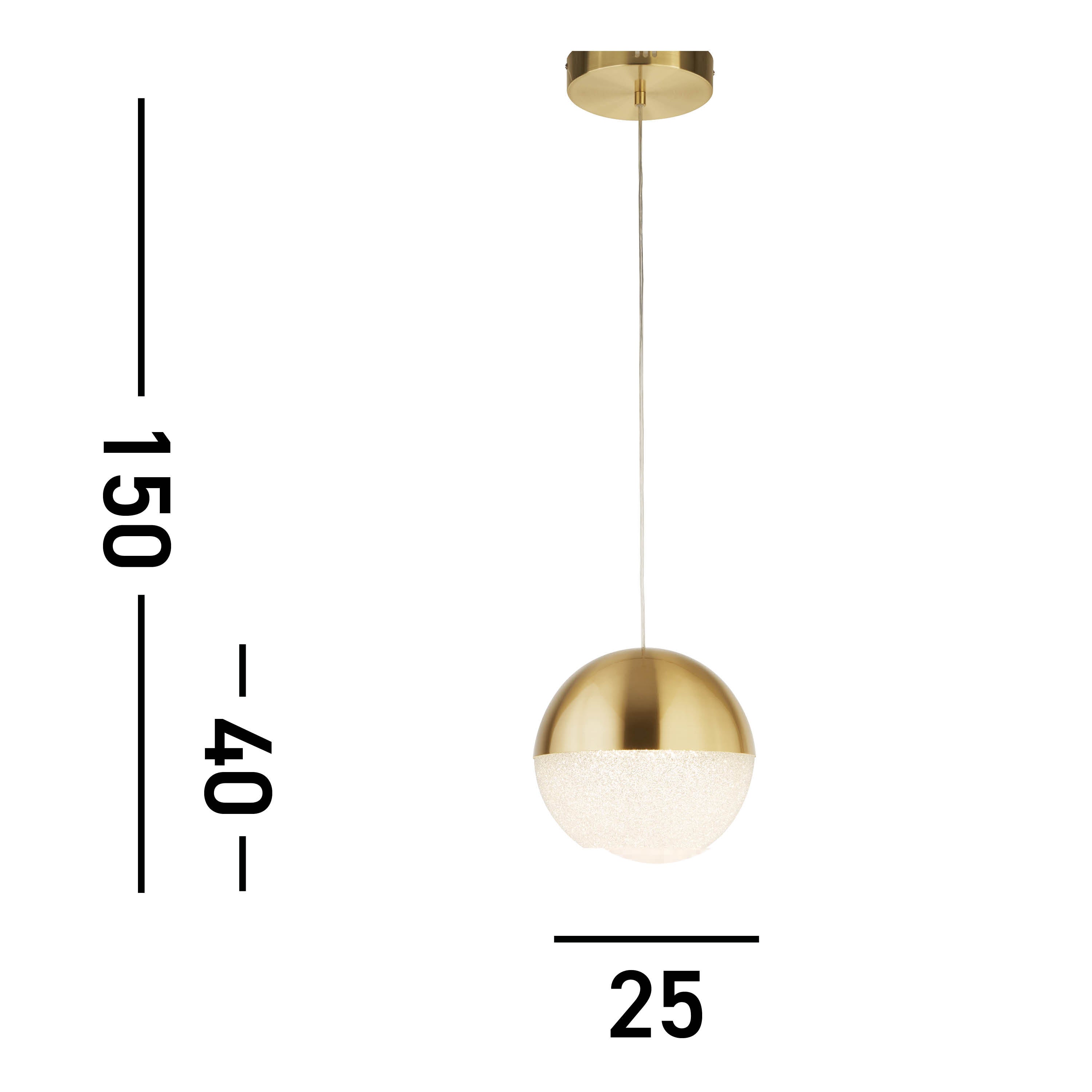 Searchlight Marbles Brass LED Pendant - Crushed Ice Shade