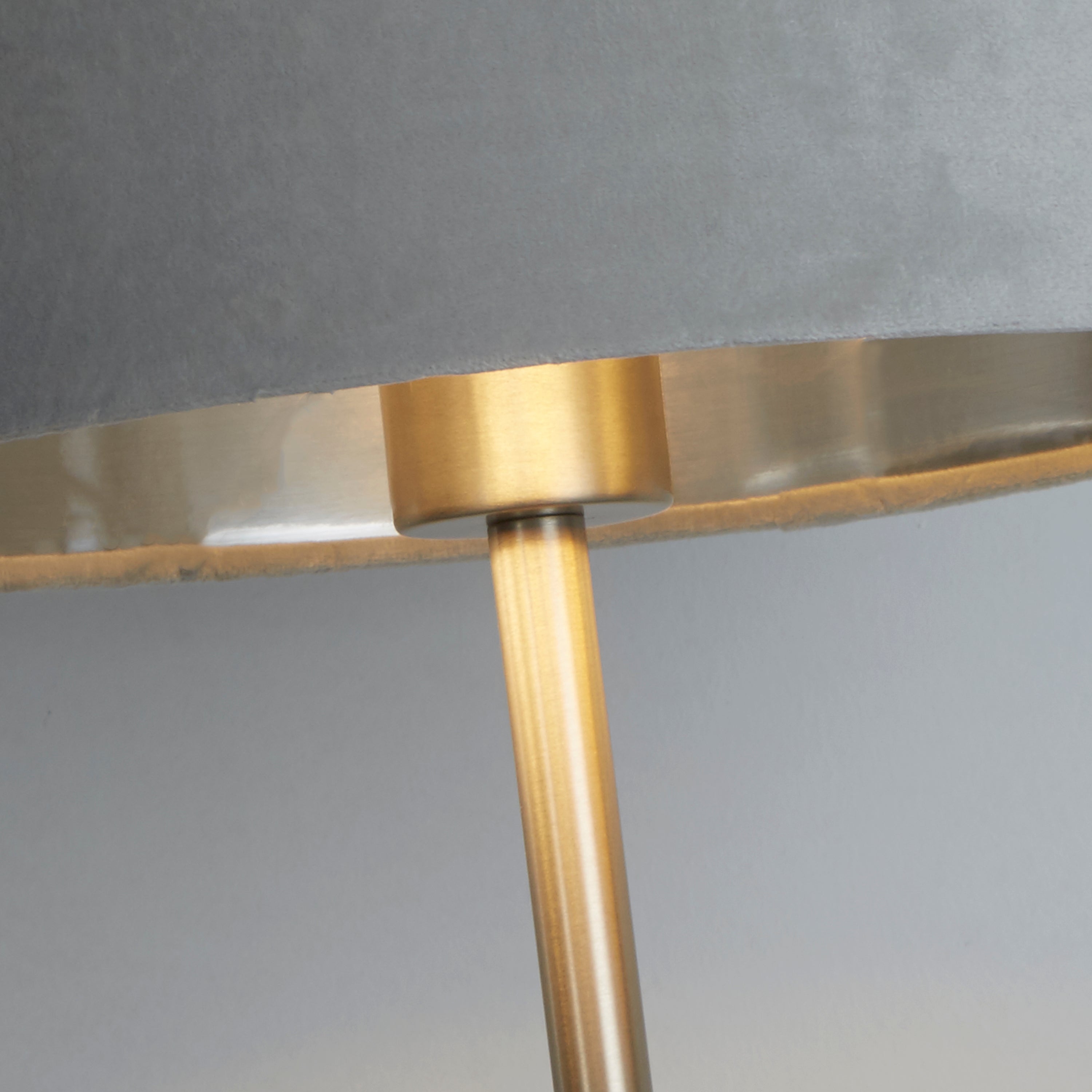 Finn USB Table Lamp - Satin Nickel Metal & Grey Velvet Shade