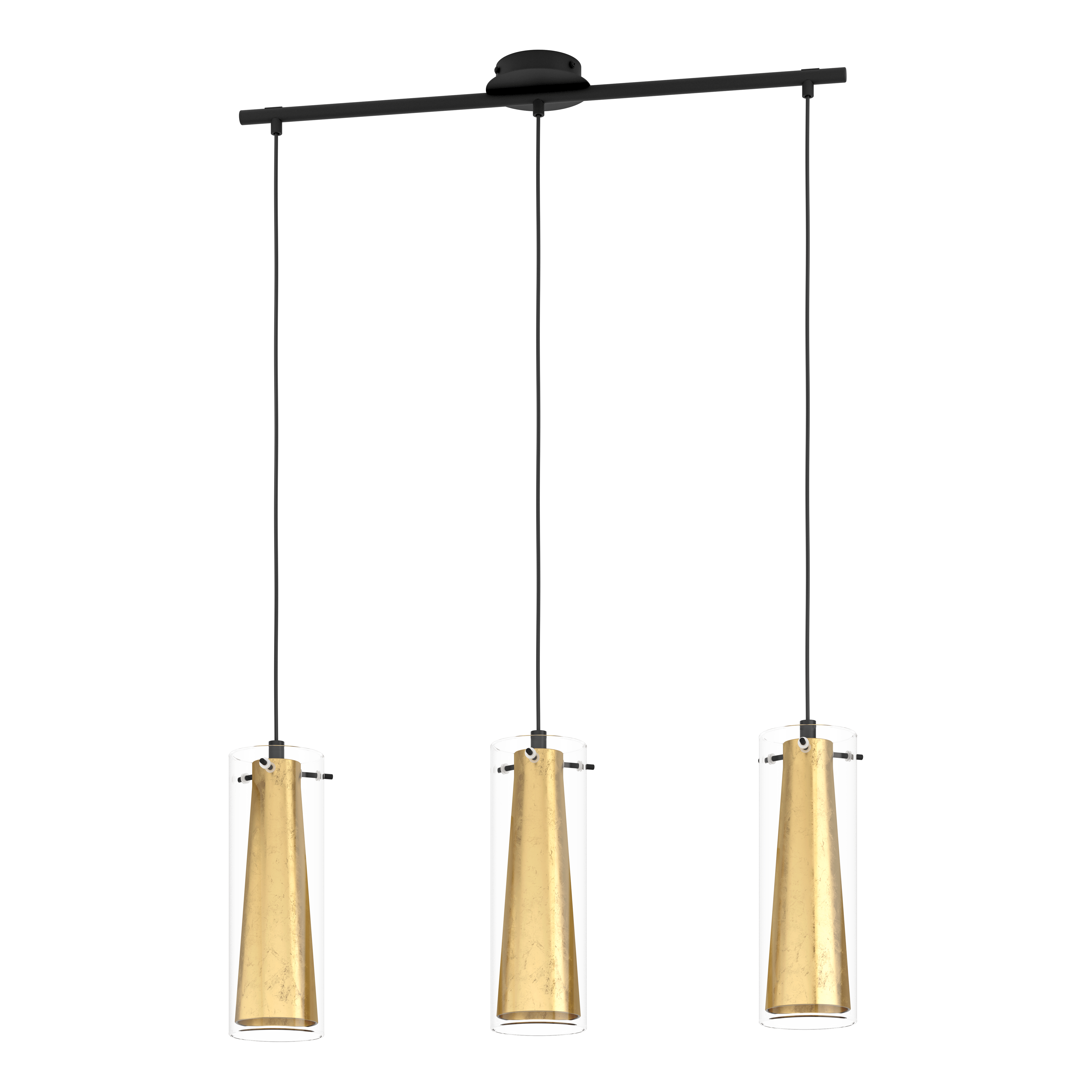 eglo pinto gold 3 light gold leaf clear glass ceiling pendant living room close up