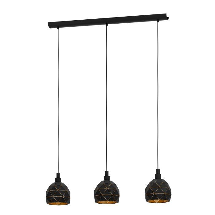eglo roccaforte 3 light black gold geometric pendant living room close up