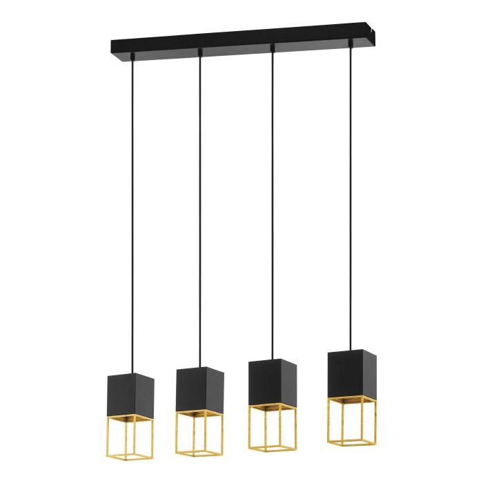 eglo montebaldo 4 light square metal gold metal framed pendant living room image