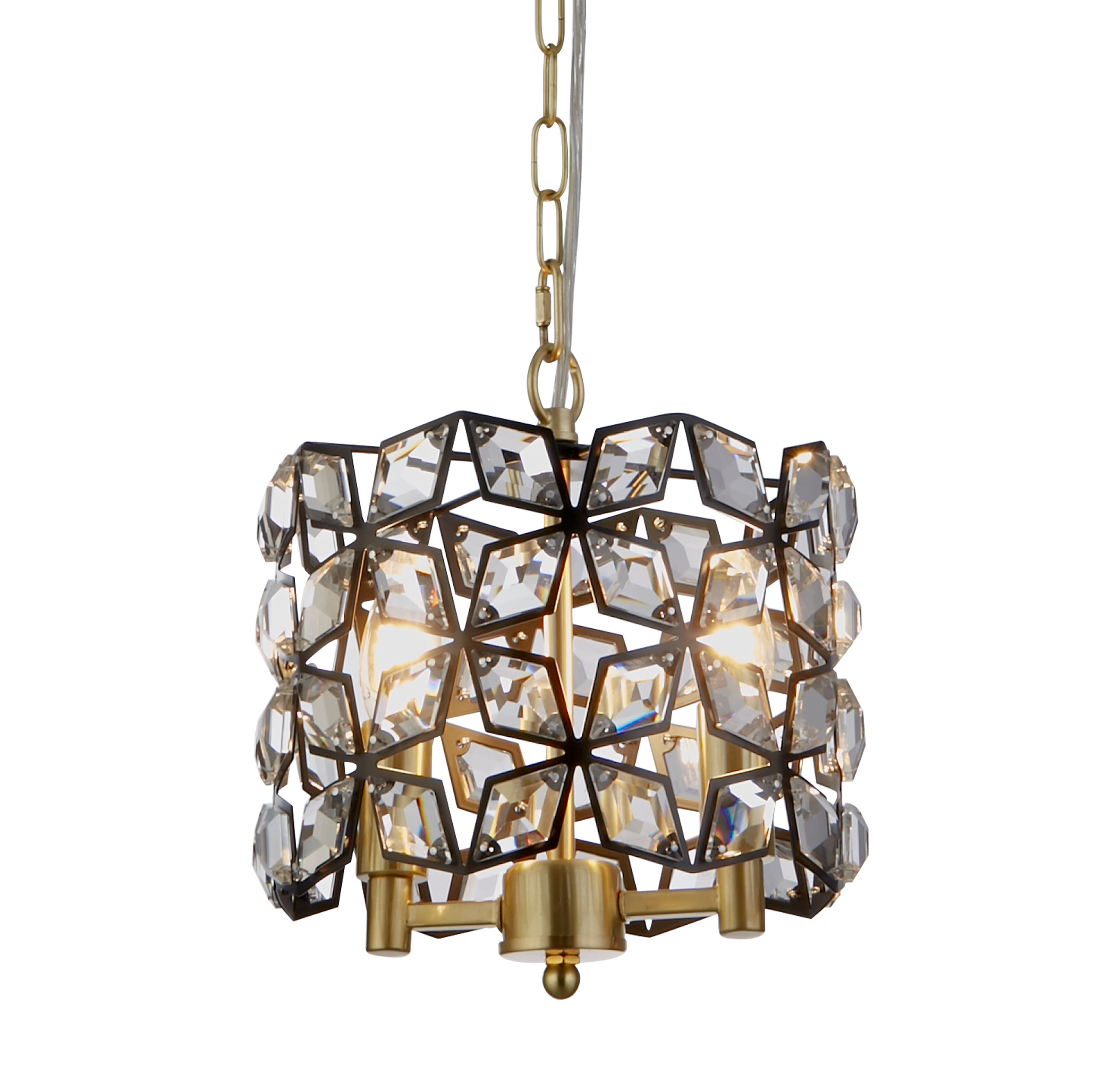 Searchlight Iris 2 Light Black, Crystal & Brass Pendant