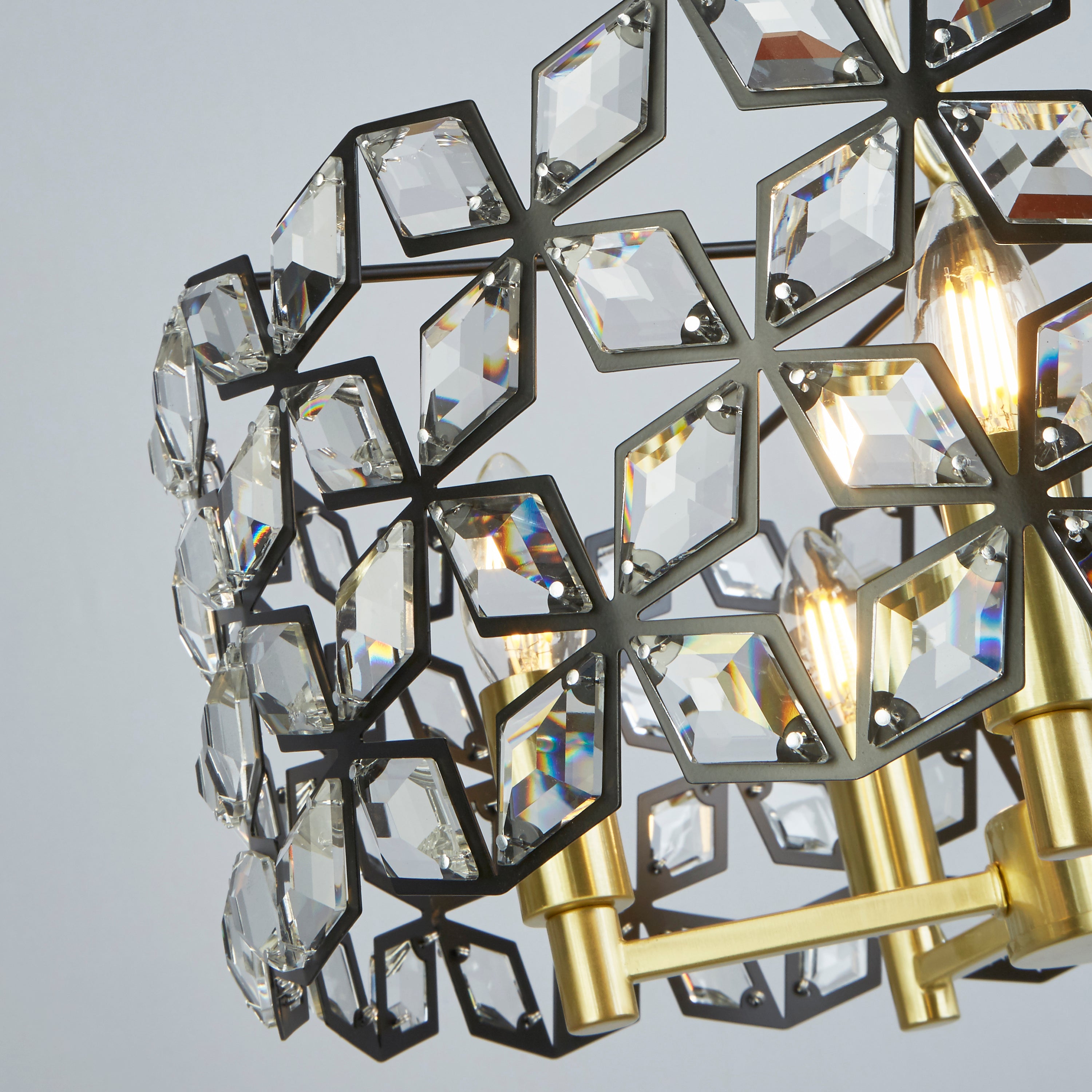 Searchlight Iris 5 Light Black, Crystal & Brass Pendant