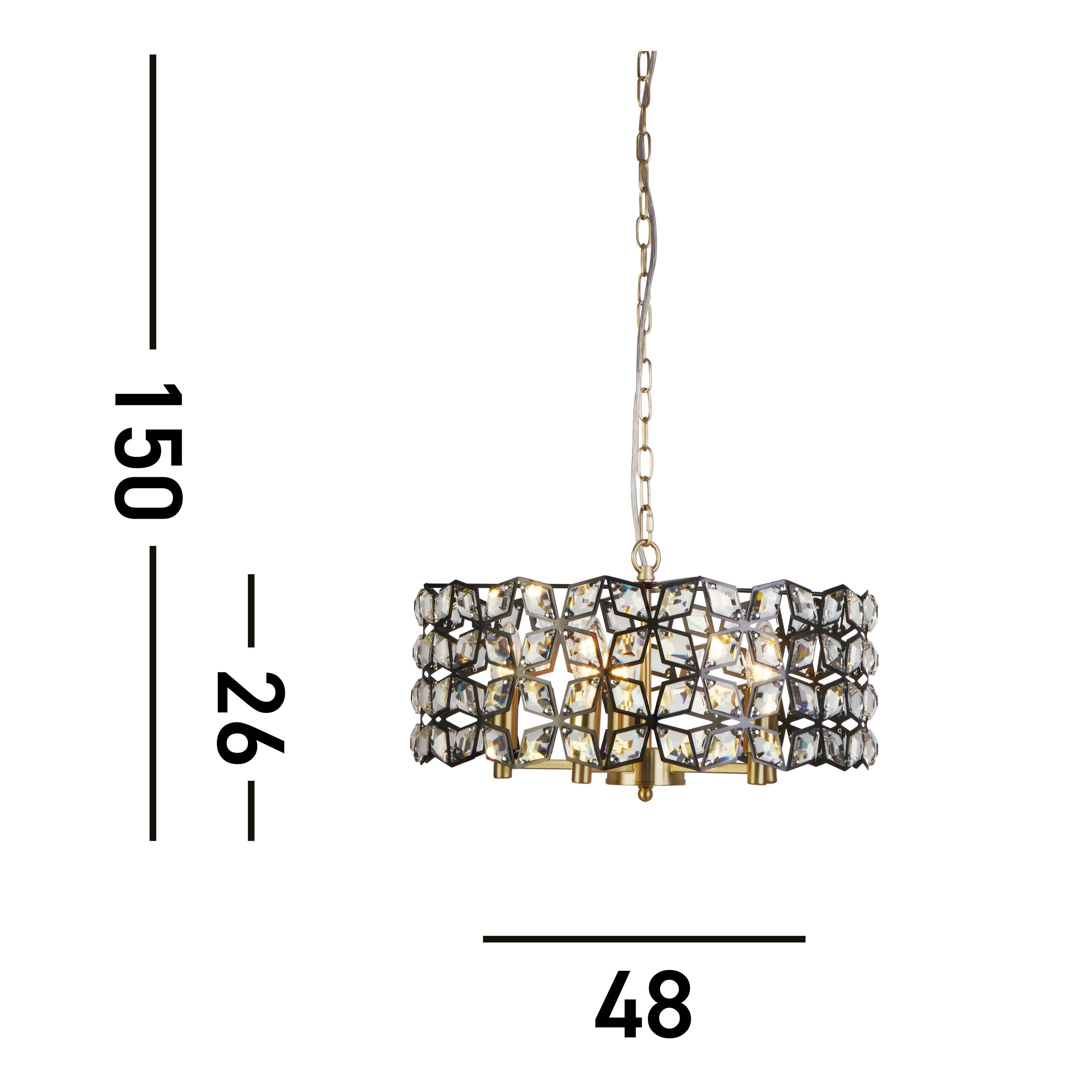 Searchlight Iris 5 Light Black, Crystal & Brass Pendant