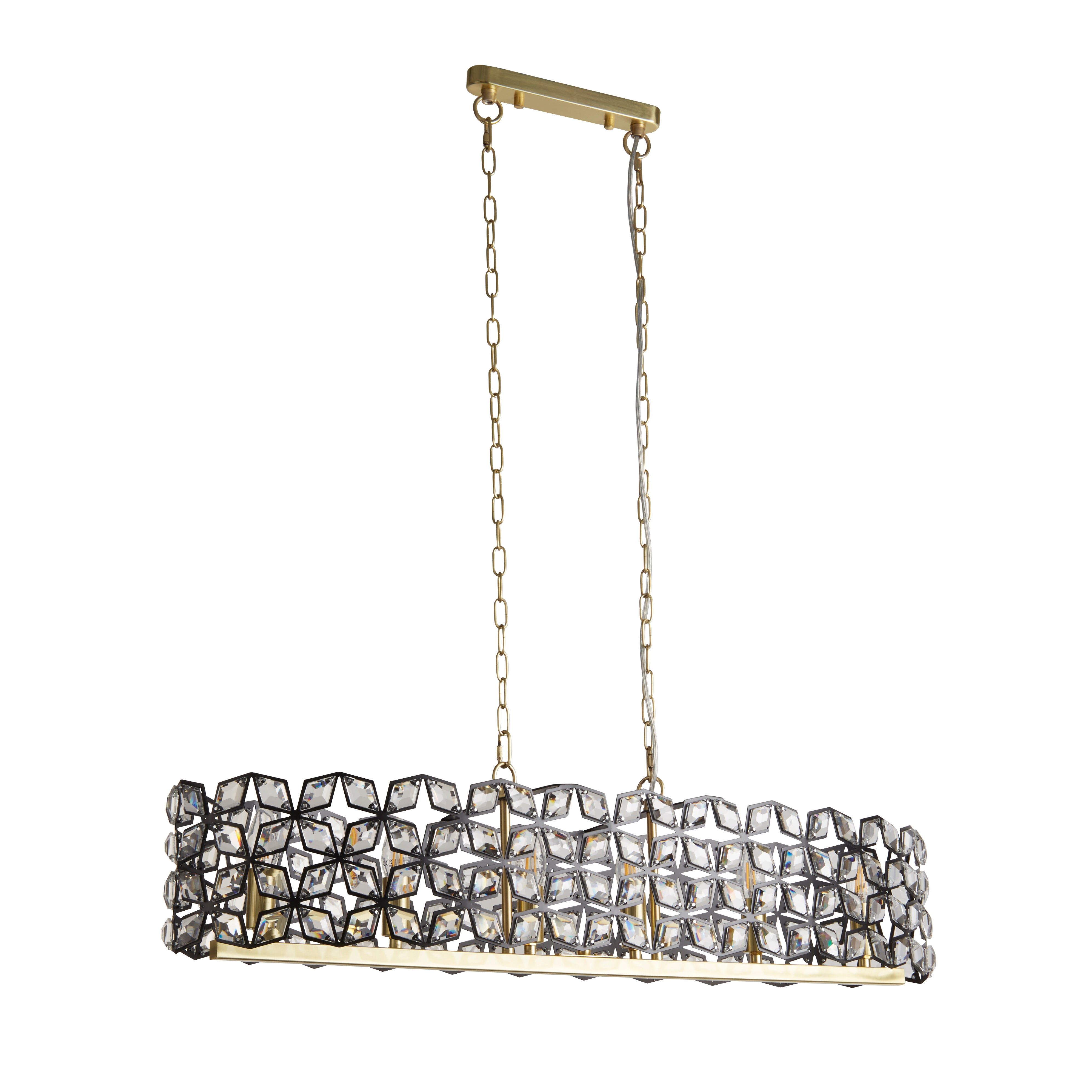 Searchlight Iris 6 Light Black, Crystal & Brass Pendant