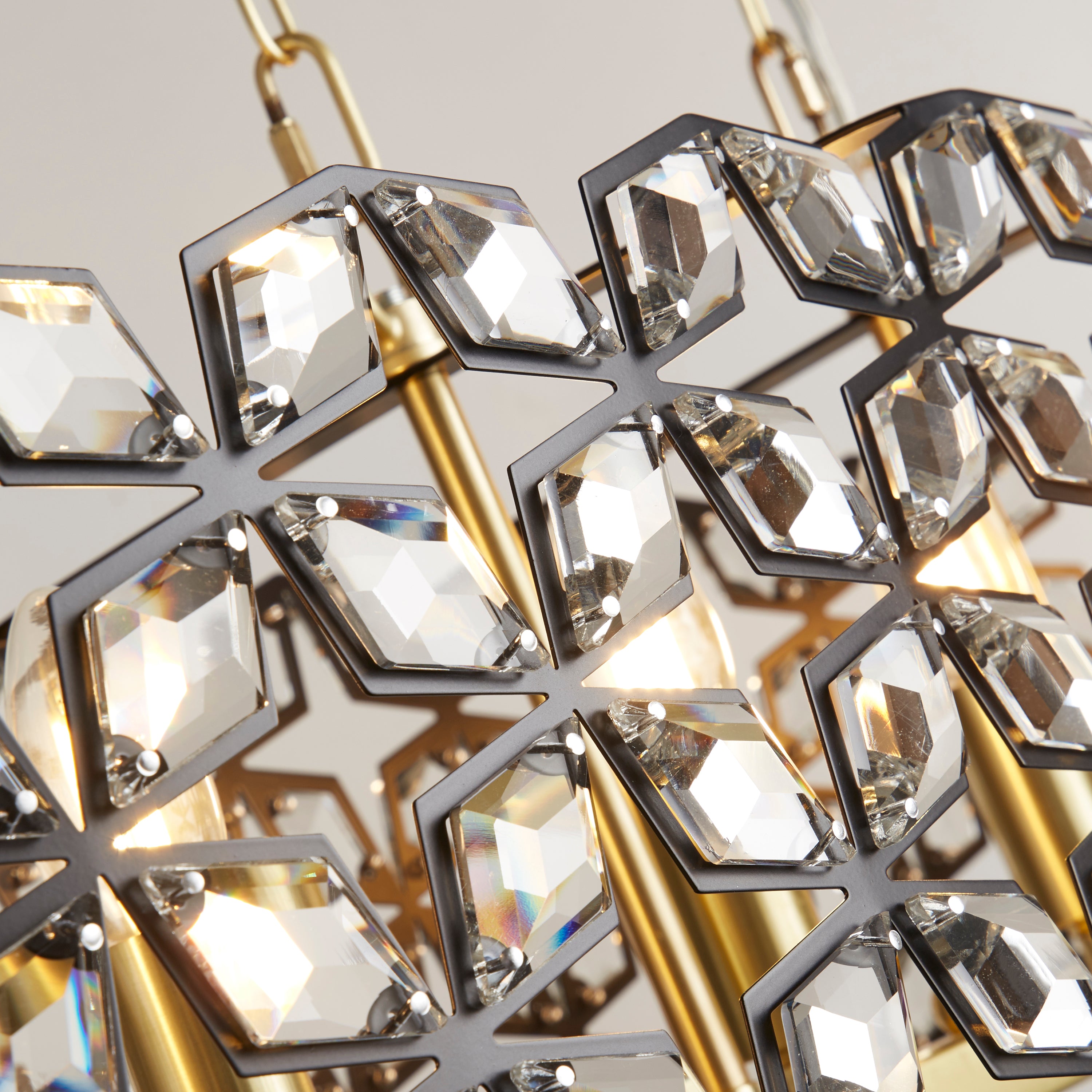 Searchlight Iris 6 Light Black, Crystal & Brass Pendant