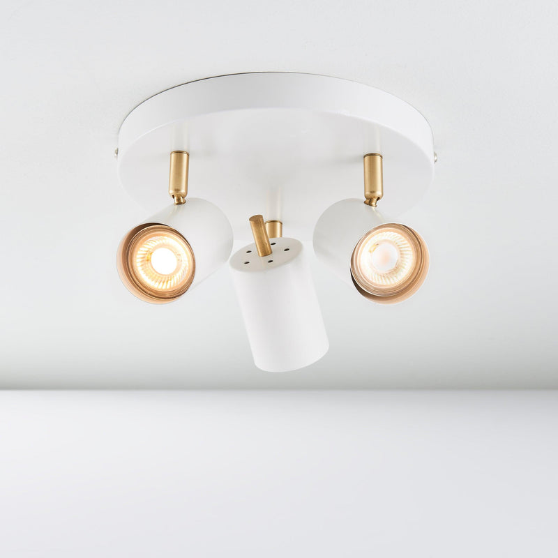 Endon Gull White & Brushed Brass 3 Light LED Spotlight - Fixed to the Ceiling