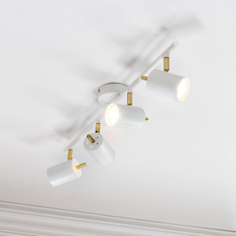 Endon Gull White & Brushed Brass 4 Light LED Spotlight 59933 - Ceiling Image, Lights On