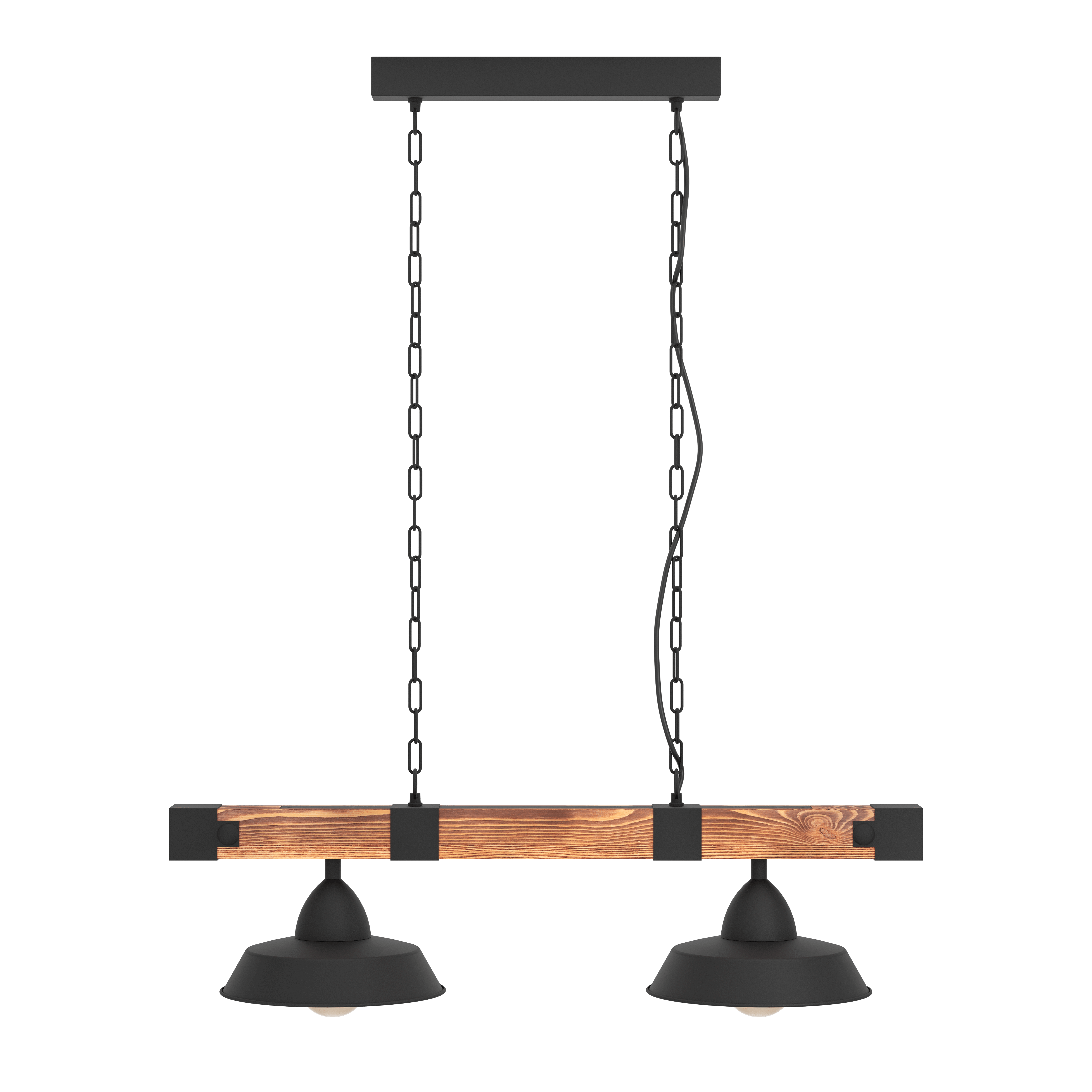 eglo oldbury 2 light burt wood black shaded ceiling pendant living room image