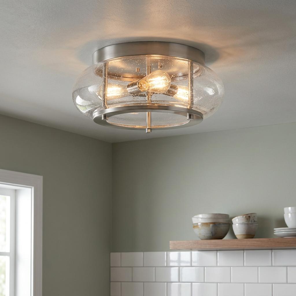 Quoizel Trilogy 3 Light Flush Brushed Nickel Ceiling Light