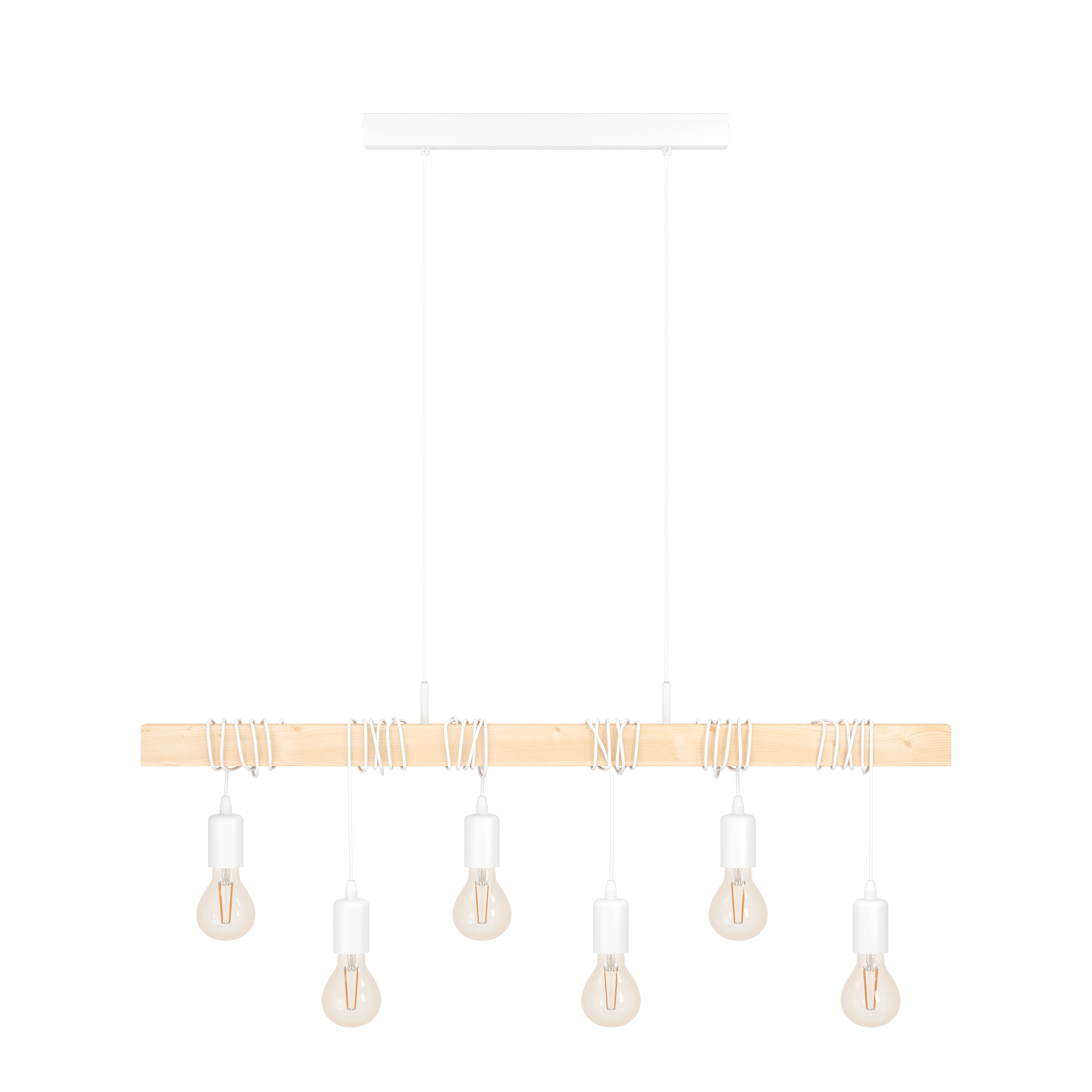 Eglo Townshend 6 Light Adjustable White & Wood Bar Pendant