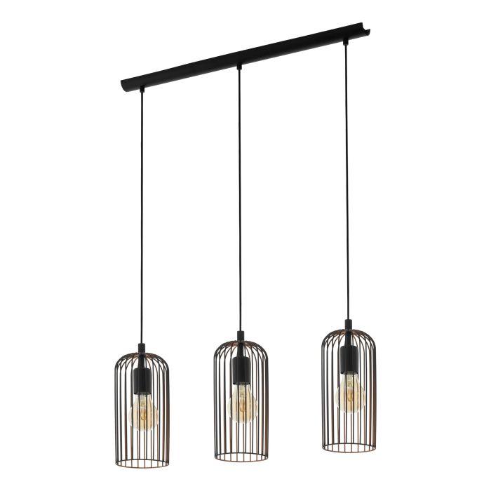 eglo roccamena 3 light black copper wire ceiling pendant living room close up