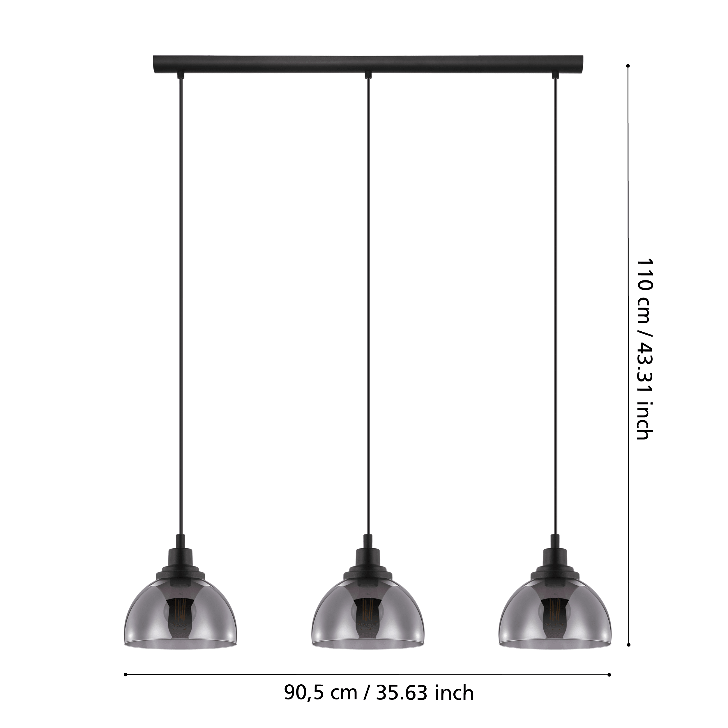 eglo beleser 3 light smoked black glass ceiling pendant kitchen lighting 