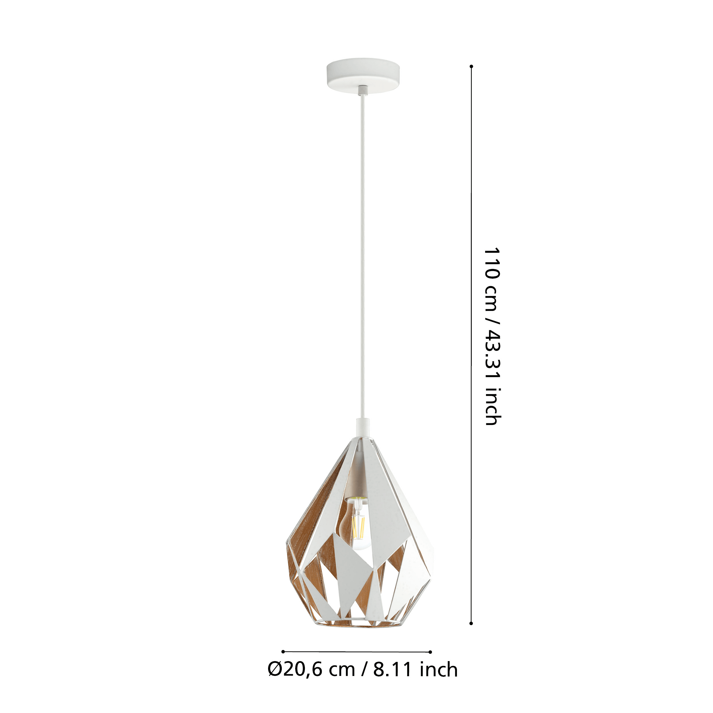 eglo carlton 1 white diamond shaped metal ceiling pendant living room close up