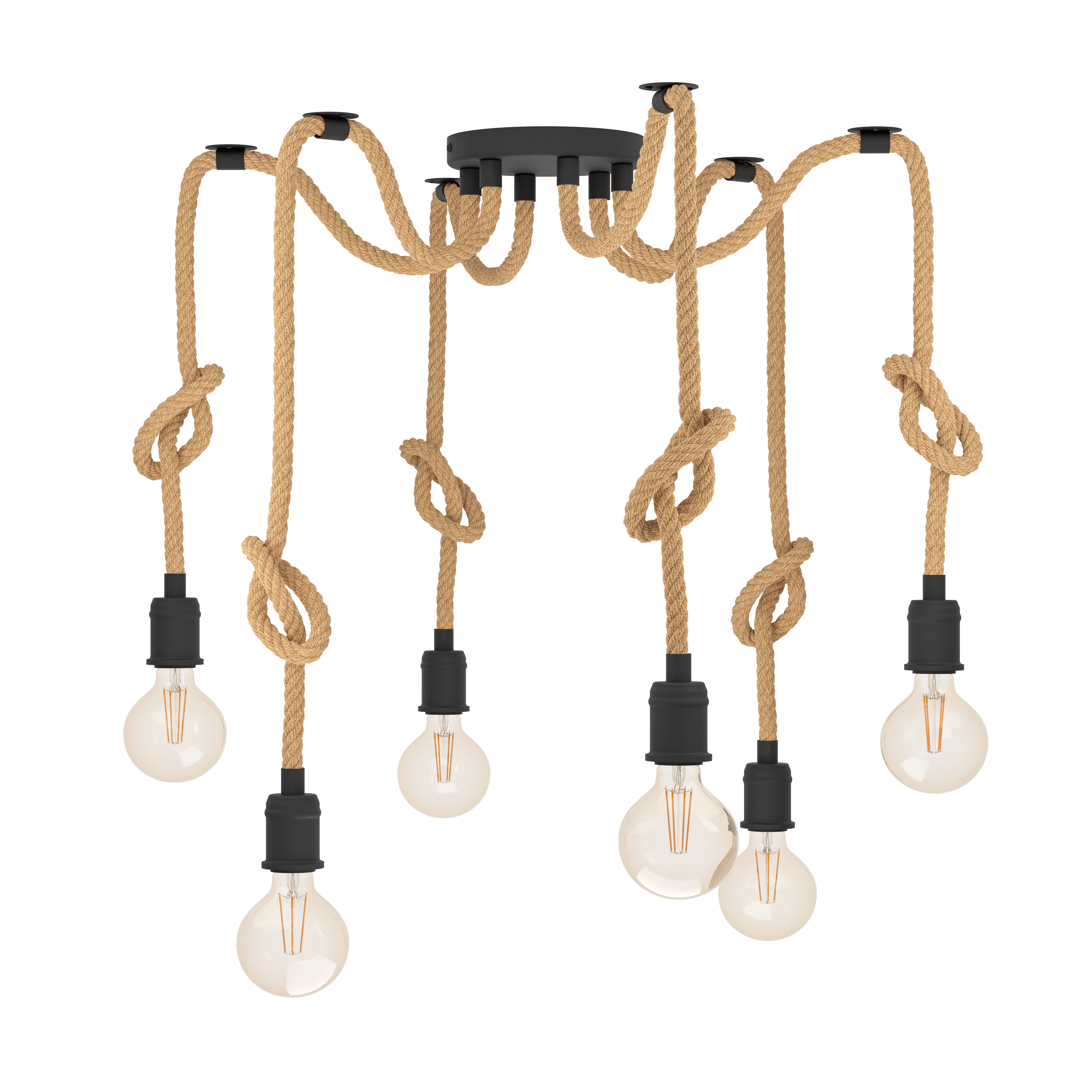 eglo rampside 6 light hemp rope ceiling pendant living room close up