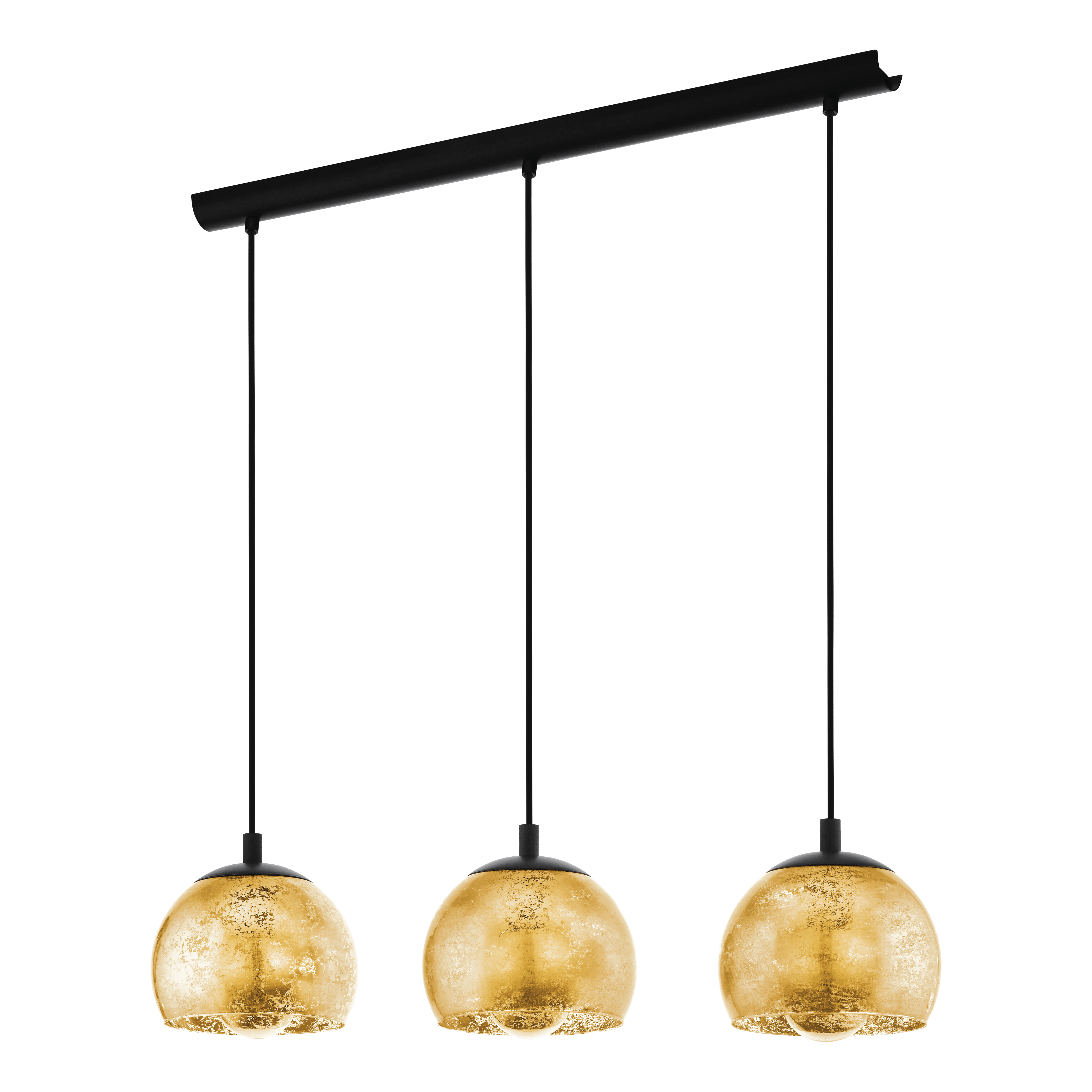 eglo albaraccin 3 light spherical gold leaf style ceiling pendant living room close up