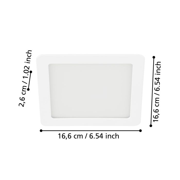 Eglo Fueva 5 White LED Square Recessed Ceiling Light - 16.6cm — rear view
