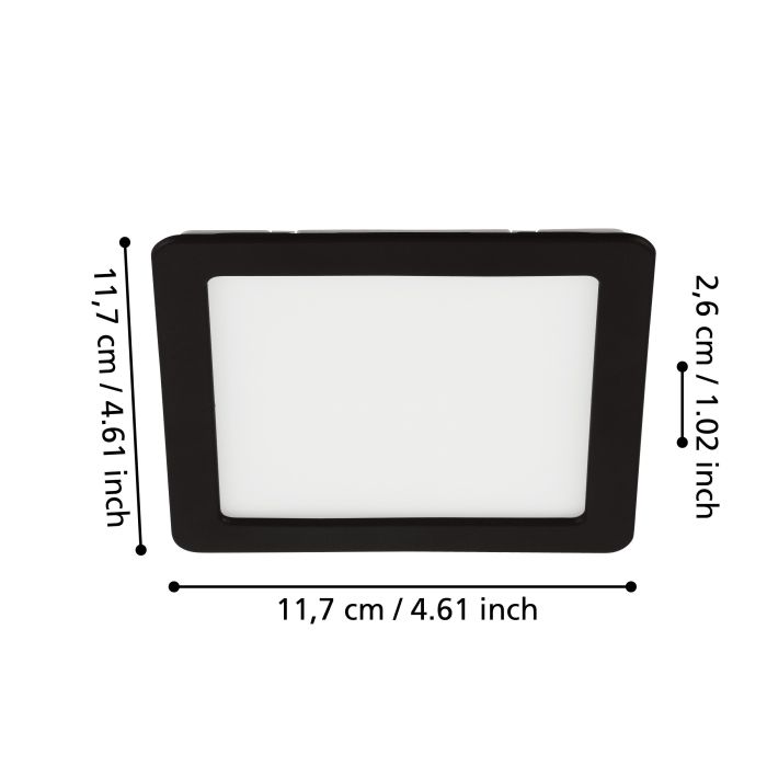 Eglo Fueva 5 Black LED Square Cool White Recessed Light - 11.7cm — rear view