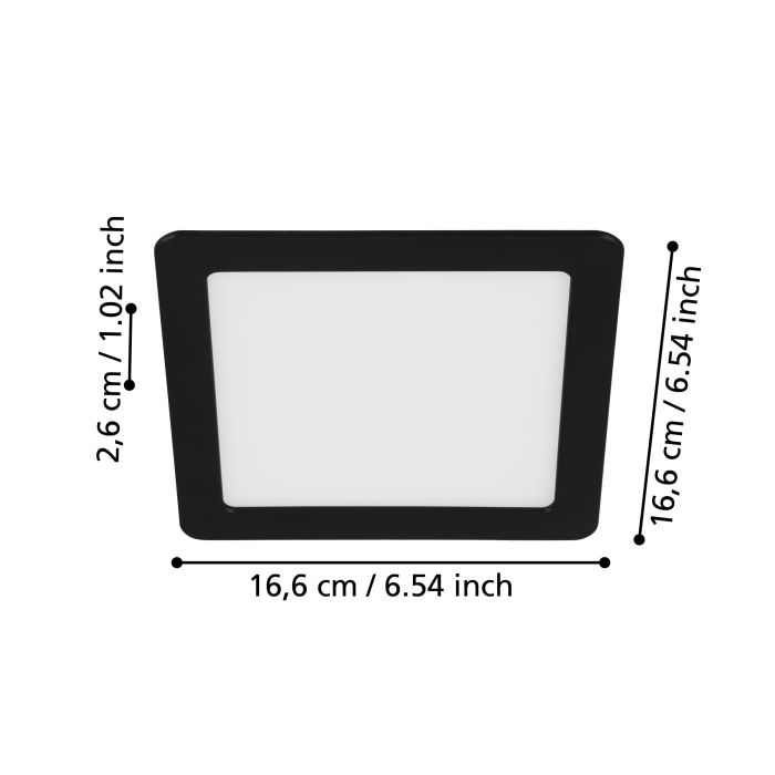 Eglo Fueva 5 Black LED Square Cool White Recessed Light - 16.6cm — close-up detail