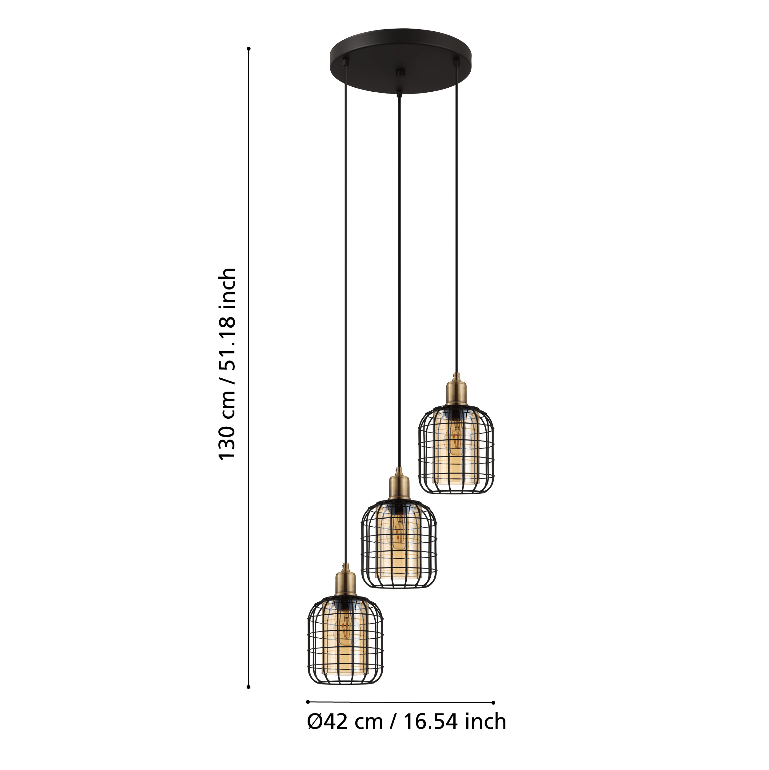 eglo chisle 3 light black wire amber glass shaded pendant living room close up