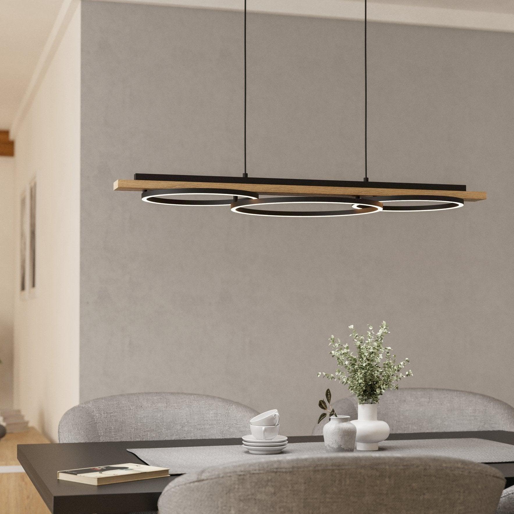 eglo boyal led 3 circle oak veneer wood pendant