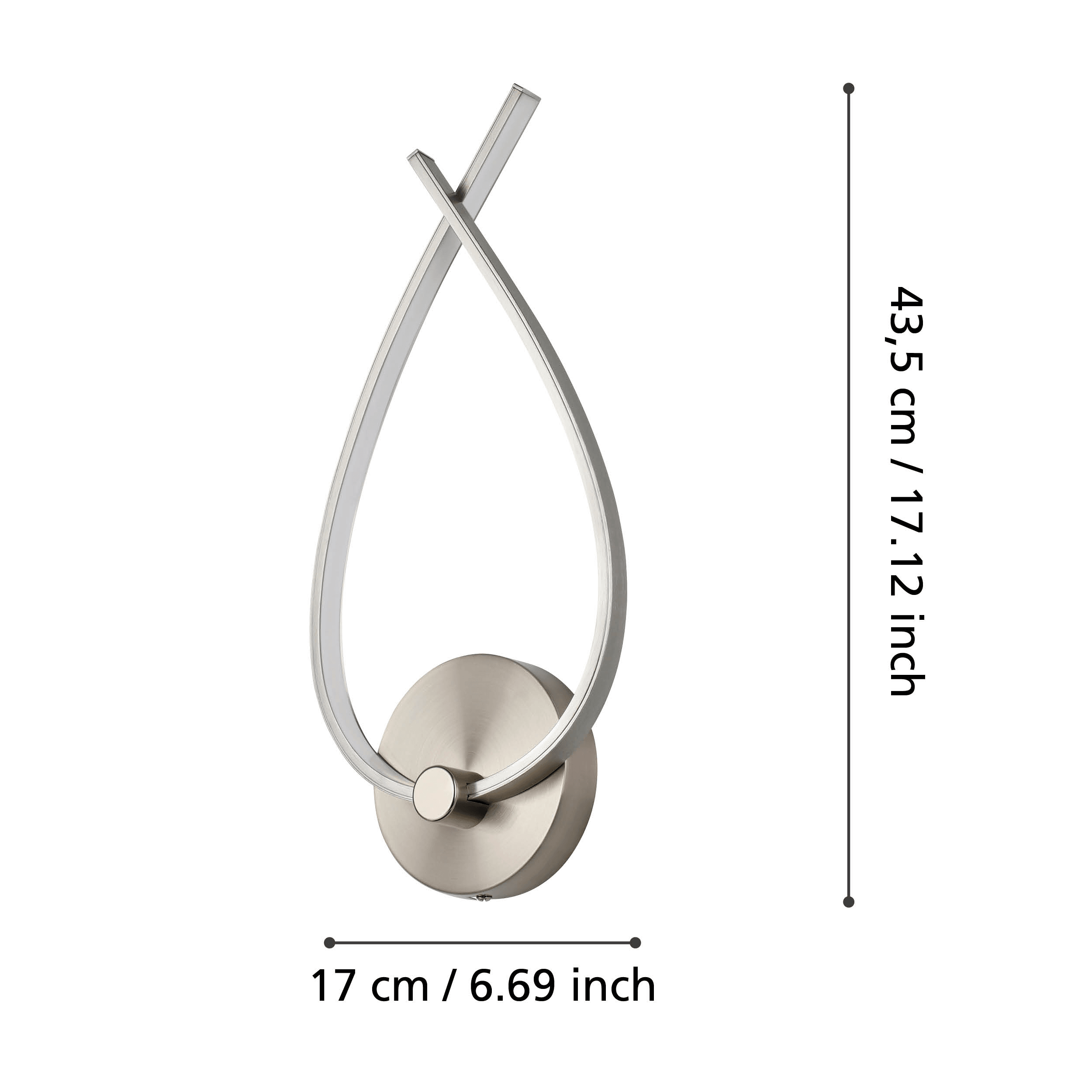 eglo palozza 1 nickel curved integrated led wall light living room close up