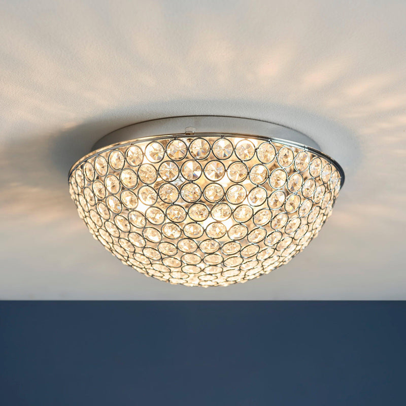 Chryla Clear Crystal & Chrome Flush Bathroom Ceiling Light 60103 - Close-UP Light Switched On