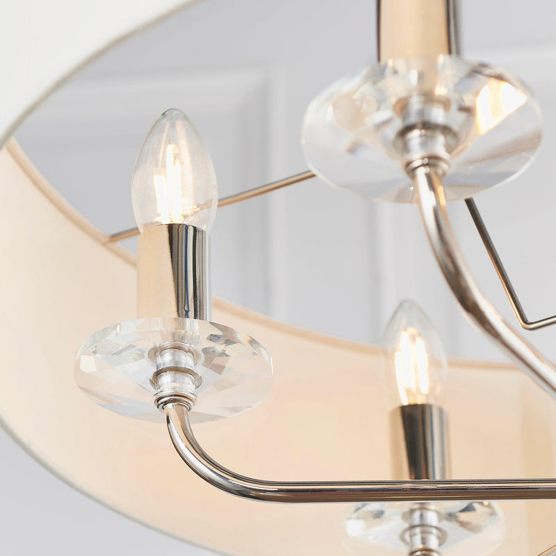 Endon Nixon 6 Arm Bright Nickel Pendant Ceiling Light 60179 - Close-up of Crystal Detail