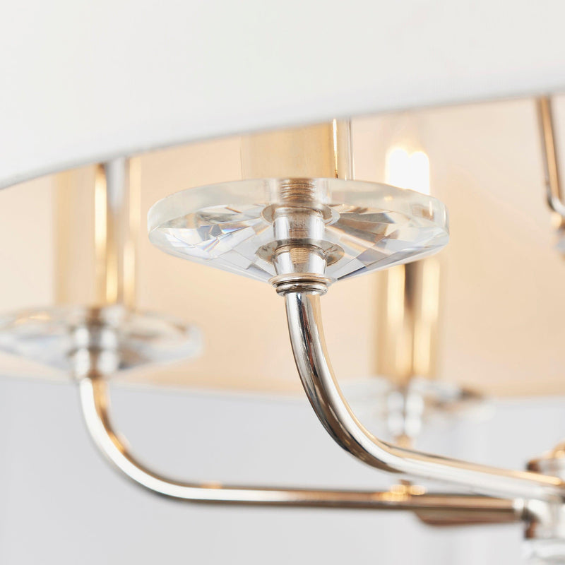 Endon Nixon 6 Arm Bright Nickel Pendant Ceiling Light 60179 - Close-up of Crystal and Nickel Detail