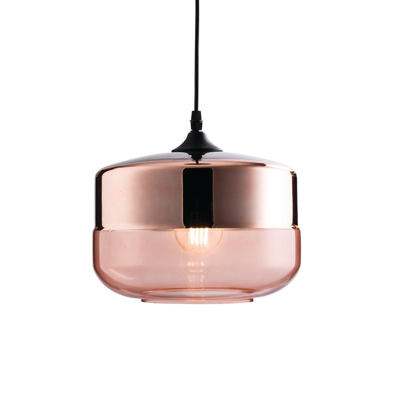 Willis 1Light Tinted Cognac & Copper Glass Ceiling Pendant Ceiling 60182 - White Background, Light On