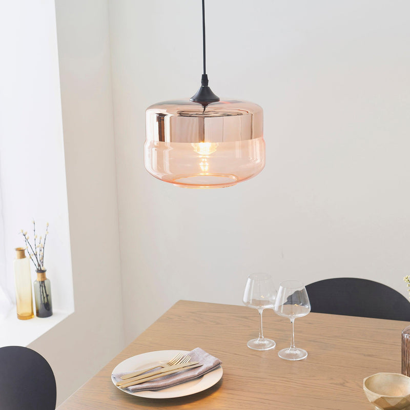 Willis 1Light Tinted Cognac & Copper Glass Ceiling Pendant Ceiling 60182 - Above Table