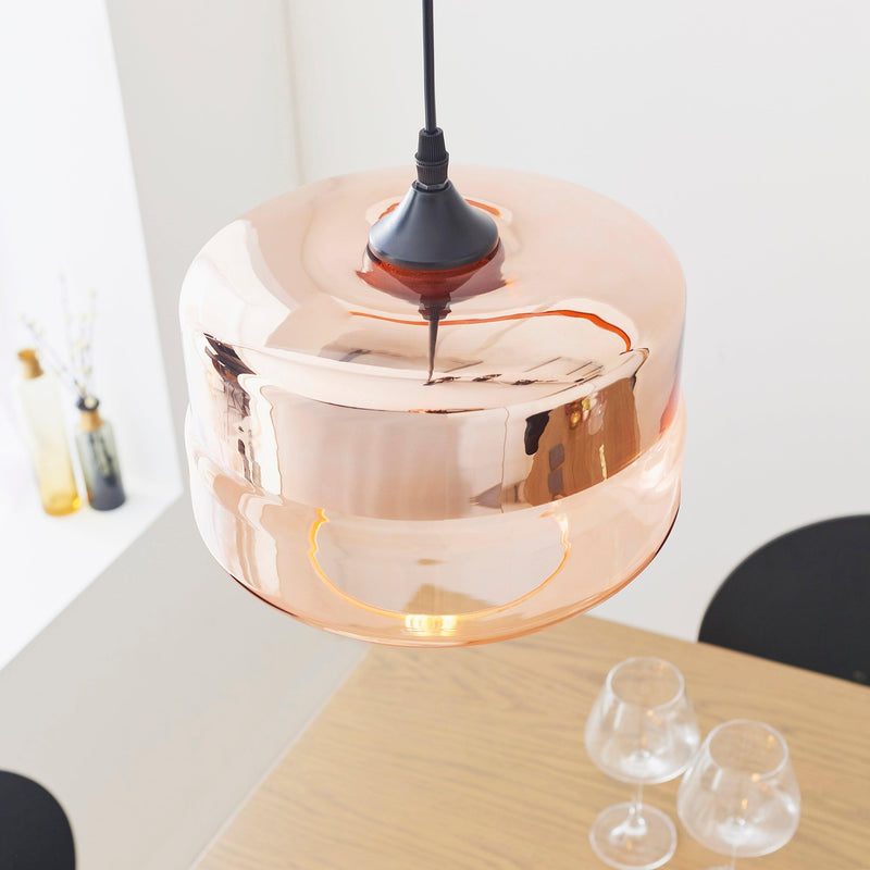 Willis 1Light Tinted Cognac & Copper Glass Ceiling Pendant Ceiling 60182 - Above a Dining Room Table