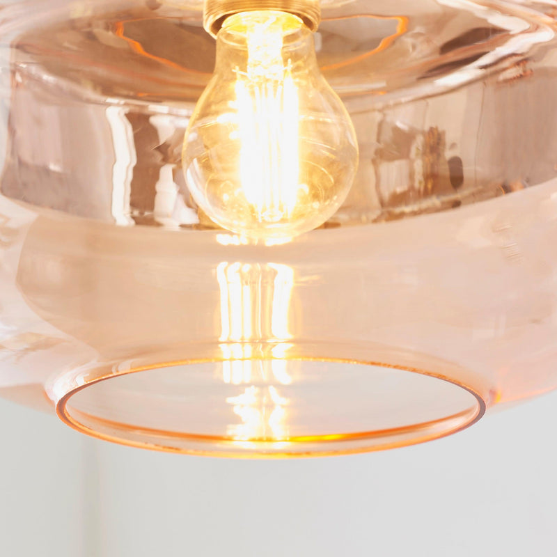 Willis 1Light Tinted Cognac & Copper Glass Ceiling Pendant Ceiling 60182 - Shade Detail, Light on