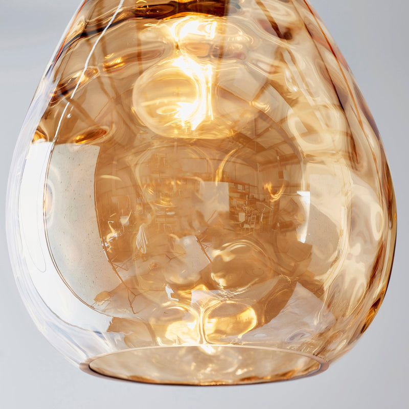 Eileen Cognac Tinted Glass Easy Fit Ceiling Lamp Shade 60298 - Glass shade detail with bulb lit