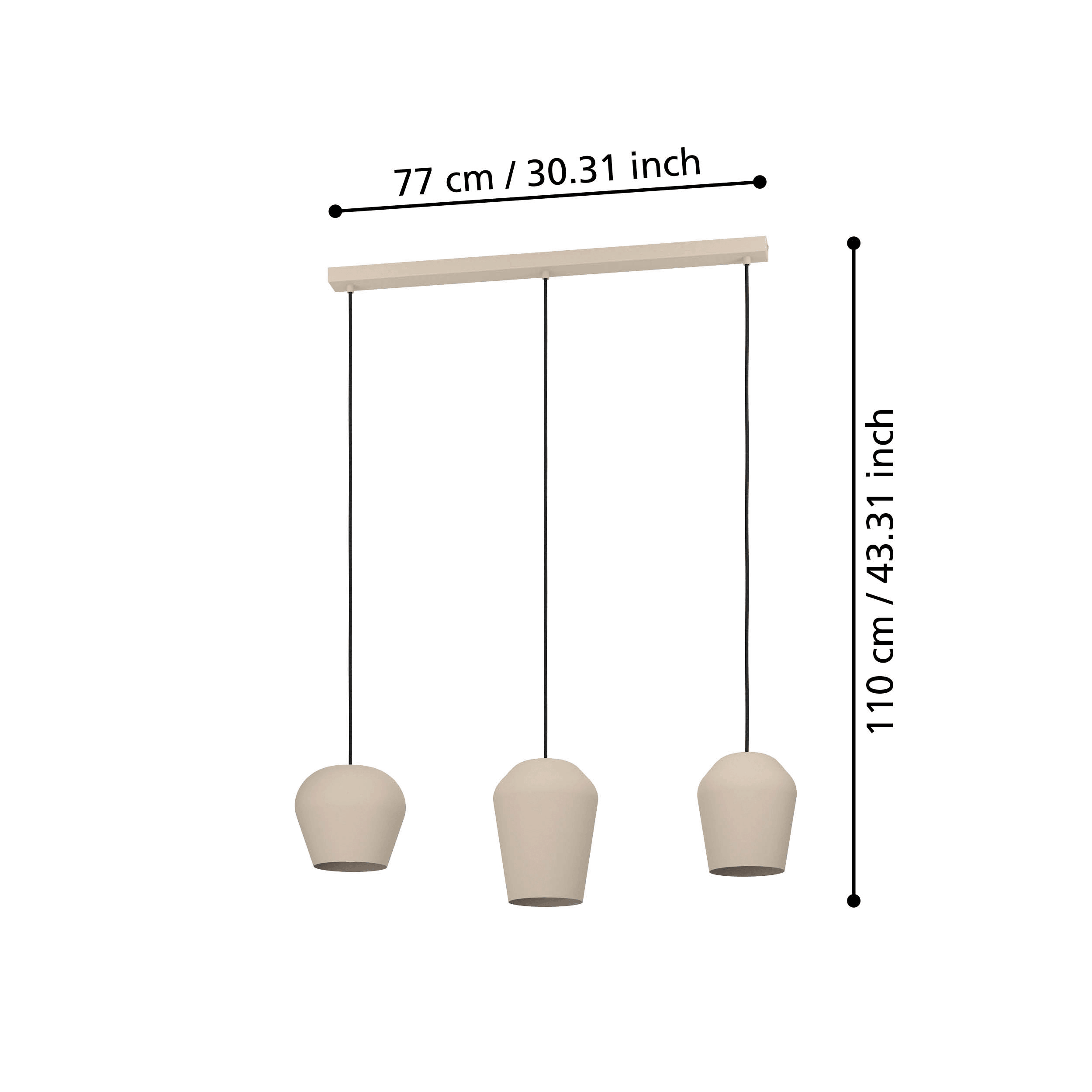 eglo cambaito 3 light sand ceiling pendant living room close up