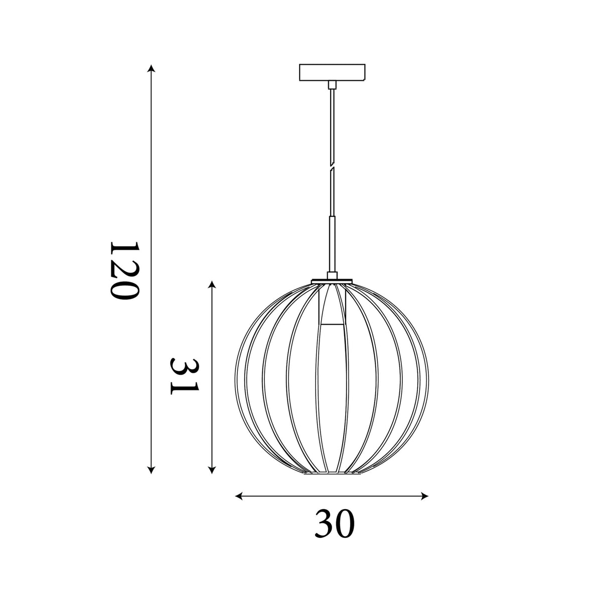 Dimension diagram of the Rondo, Black Metal, Pendant - Adjustable Wire Frame with height and width in cm.