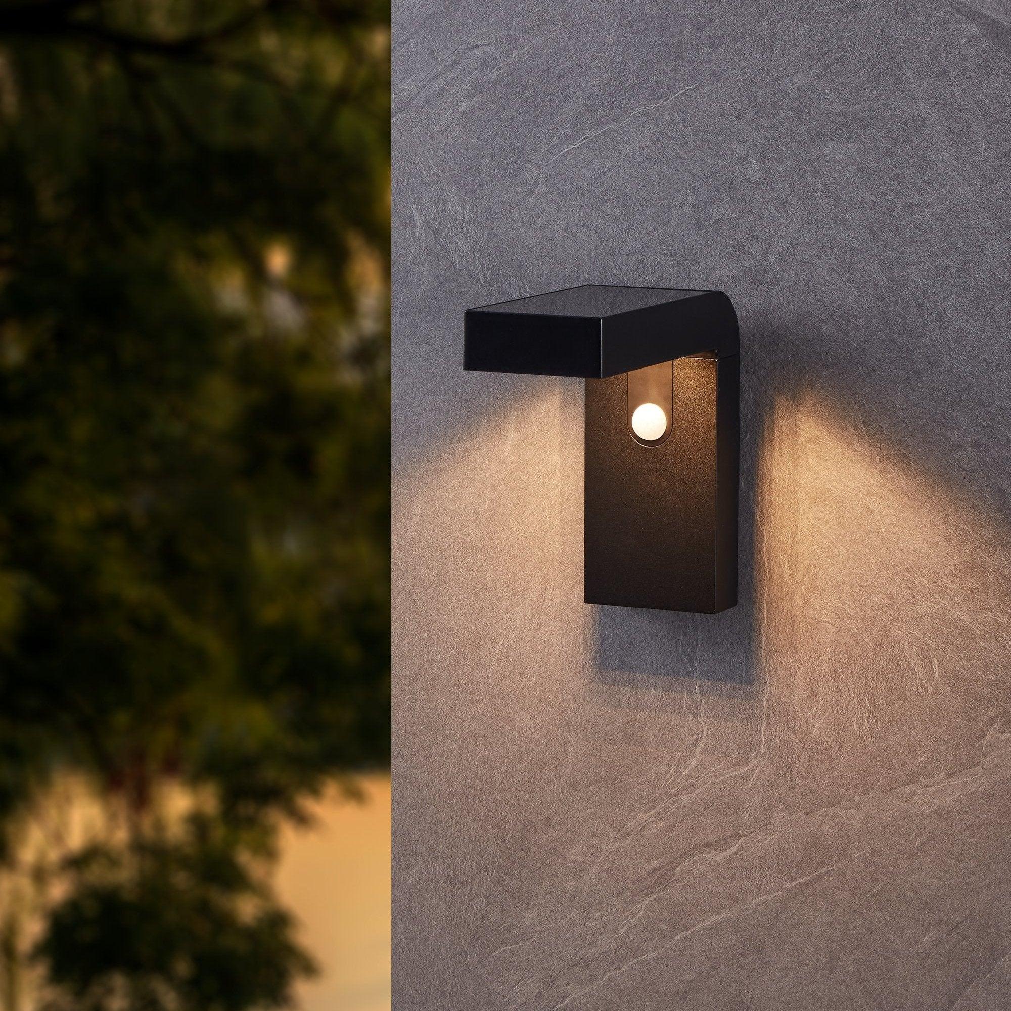 eglo baracconi black solar wall light ip44