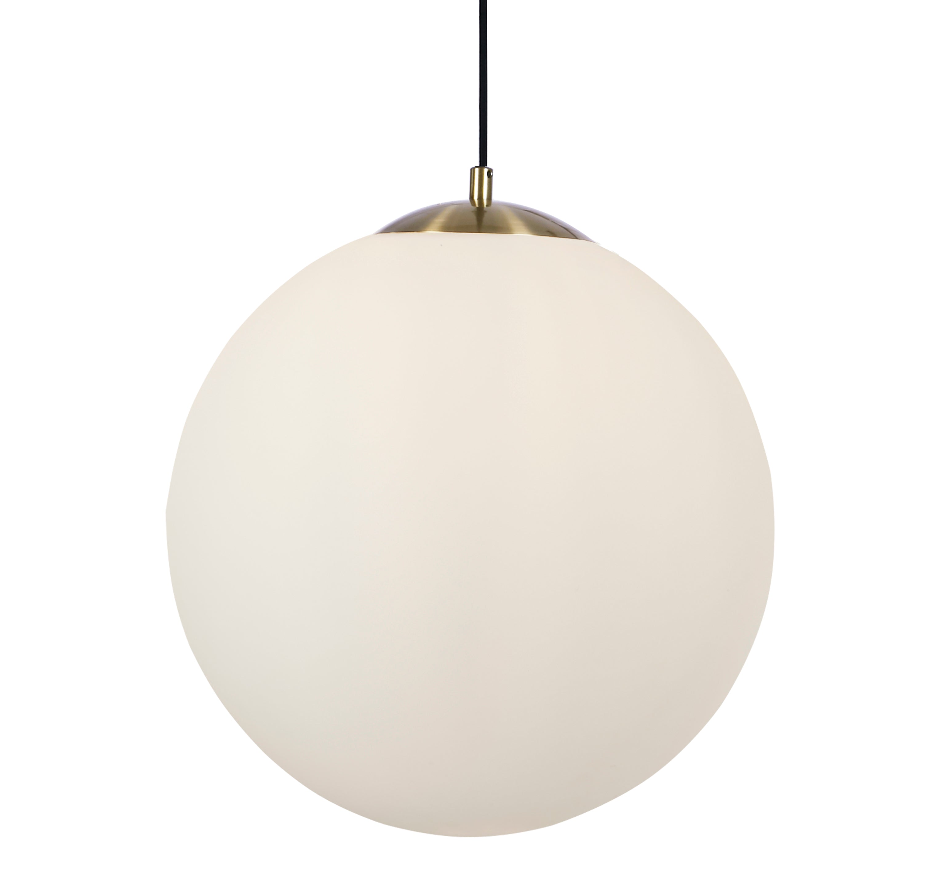 Searchlight Atom II Brass Pendant - Opal Glass Globe Shade - 40cm