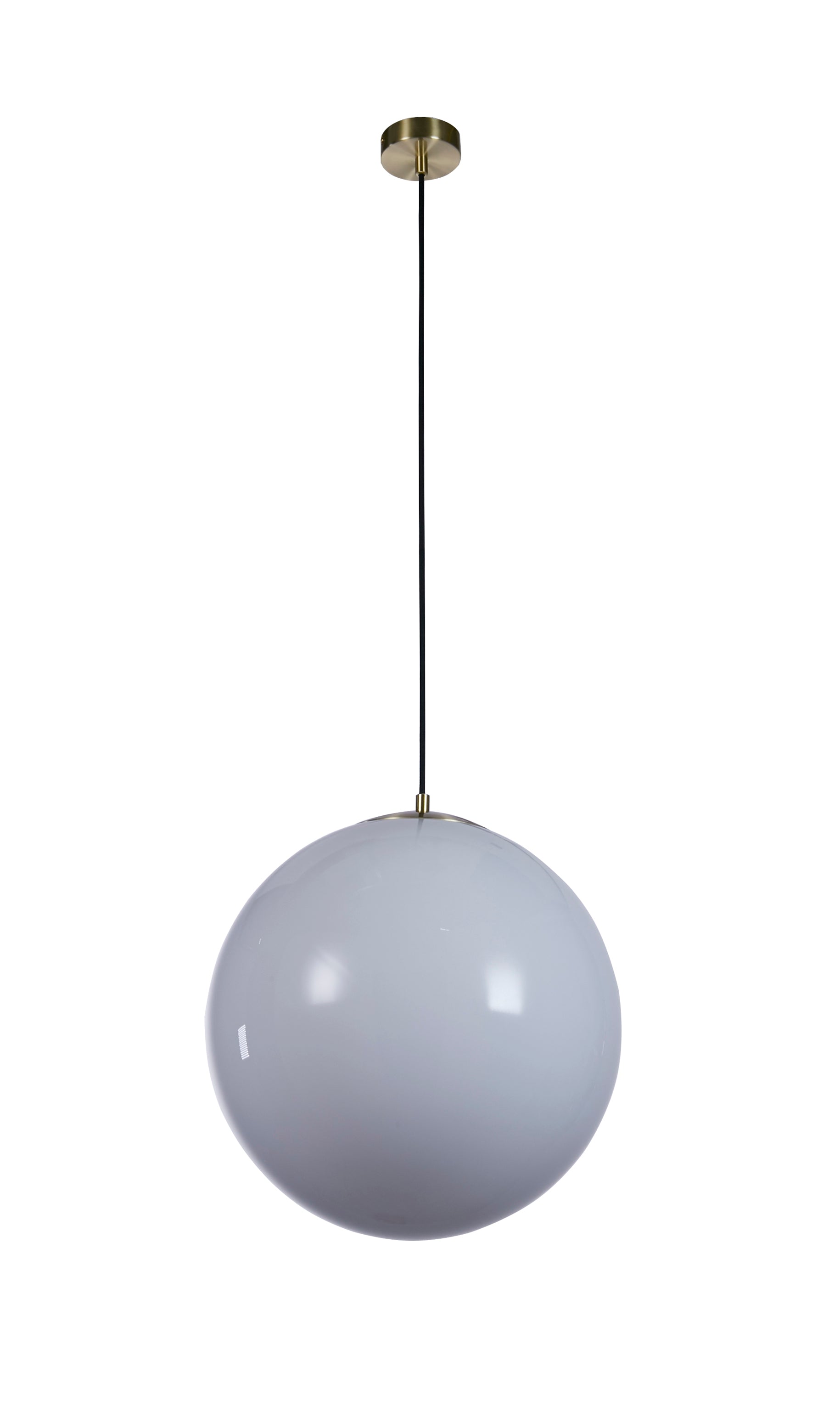 Searchlight Atom II Brass Pendant - Opal Glass Globe Shade - 40cm