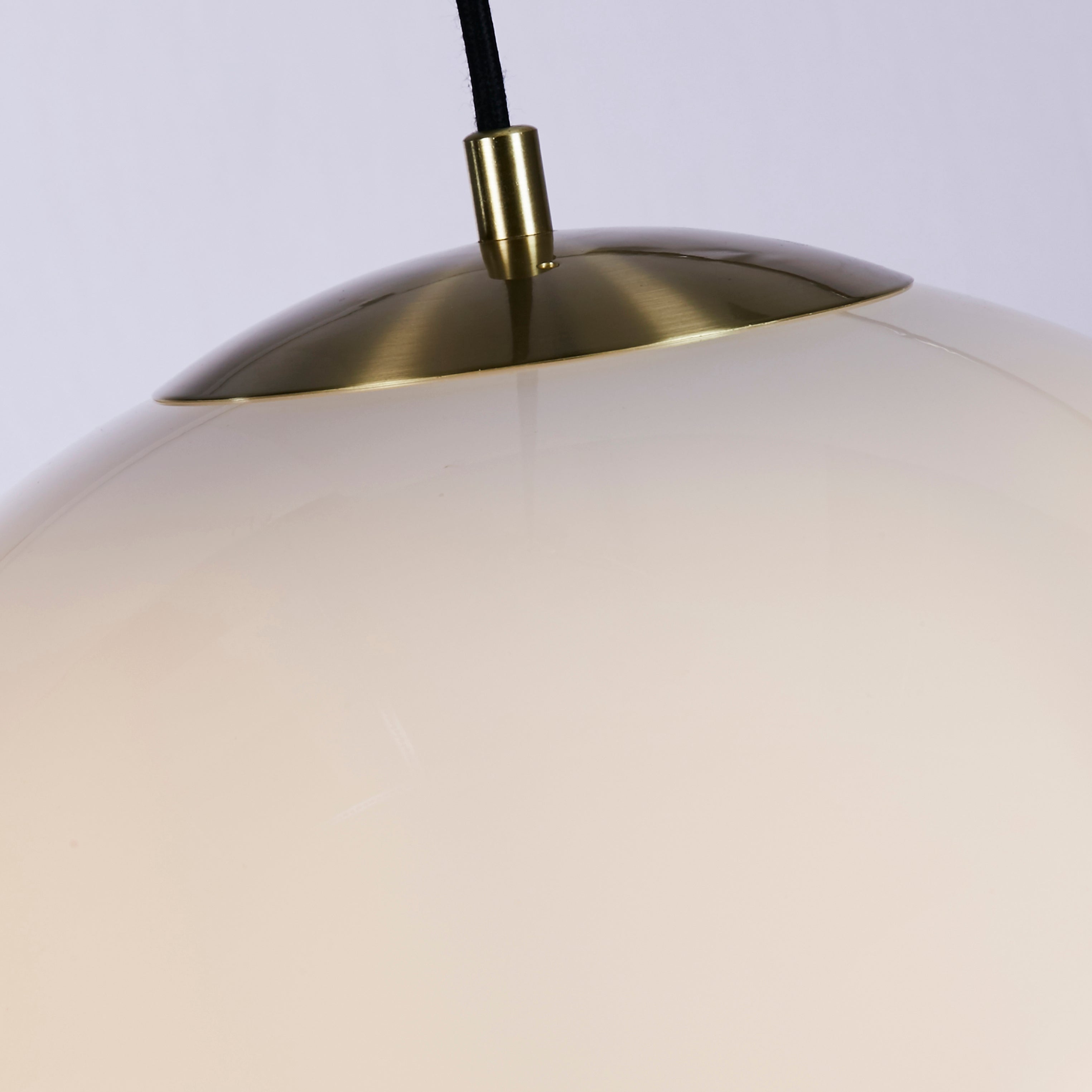 Searchlight Atom II Brass Pendant - Opal Glass Globe Shade - 40cm