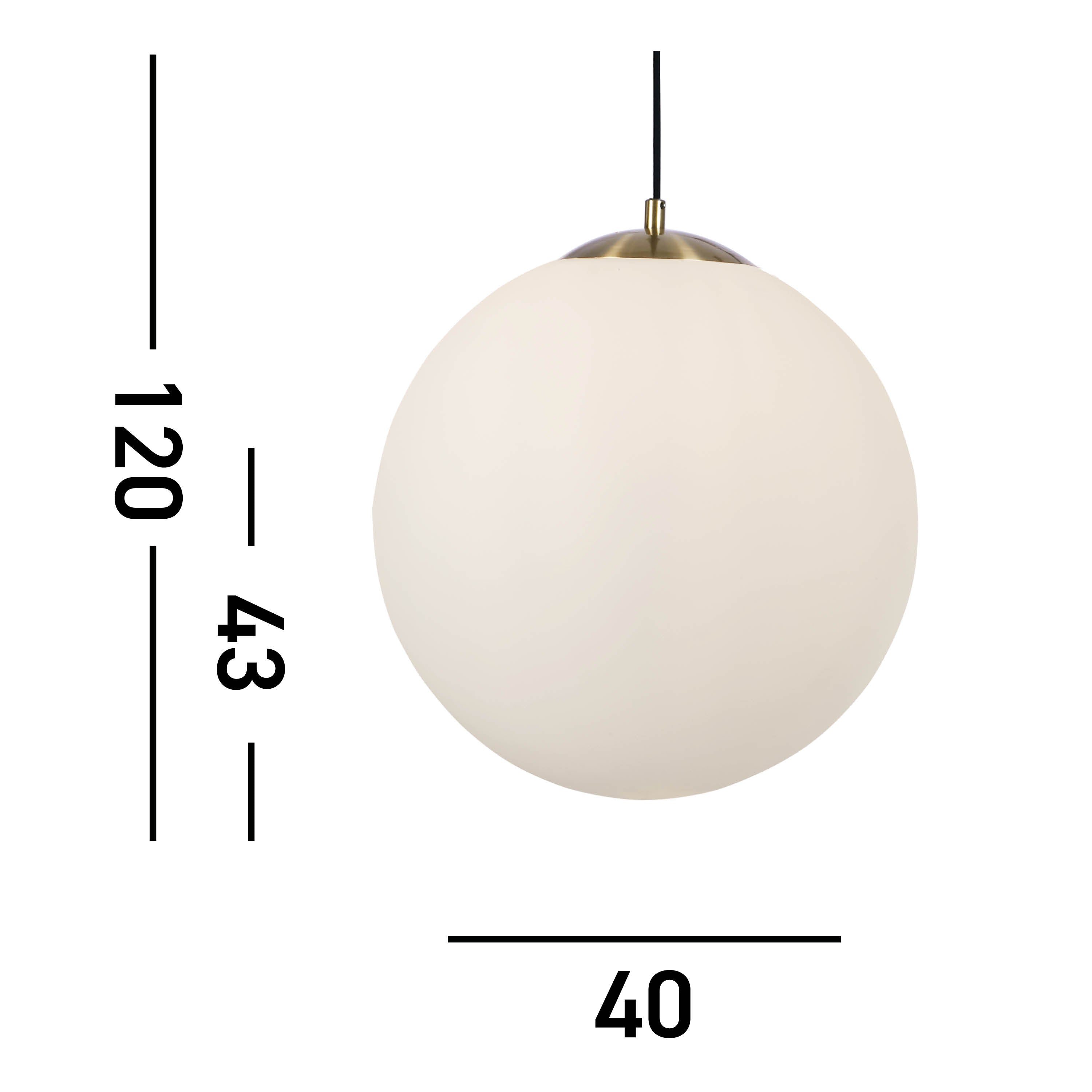 Searchlight Atom II Brass Pendant - Opal Glass Globe Shade - 40cm