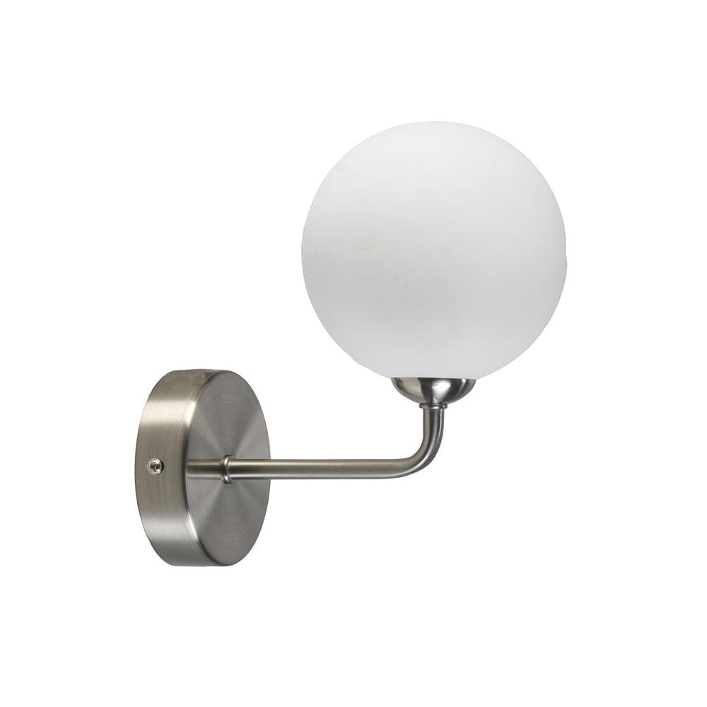 Flaxton Satin Nickel Wall Light With Opal Globe Shade-clearance
