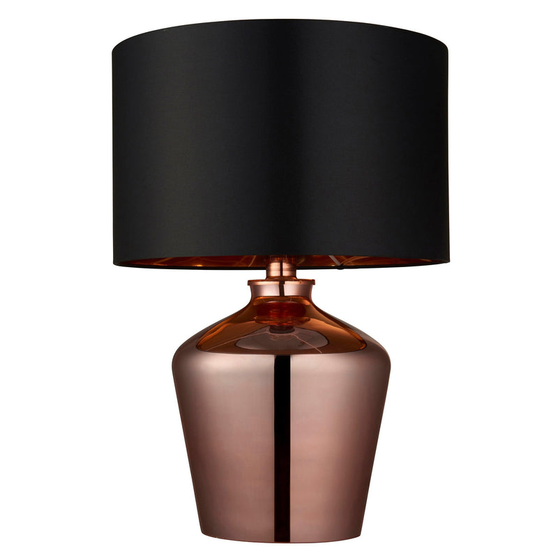 Endon Waldorf Copper Glass & Black Faux Silk Table Lamp 61149 - unlit