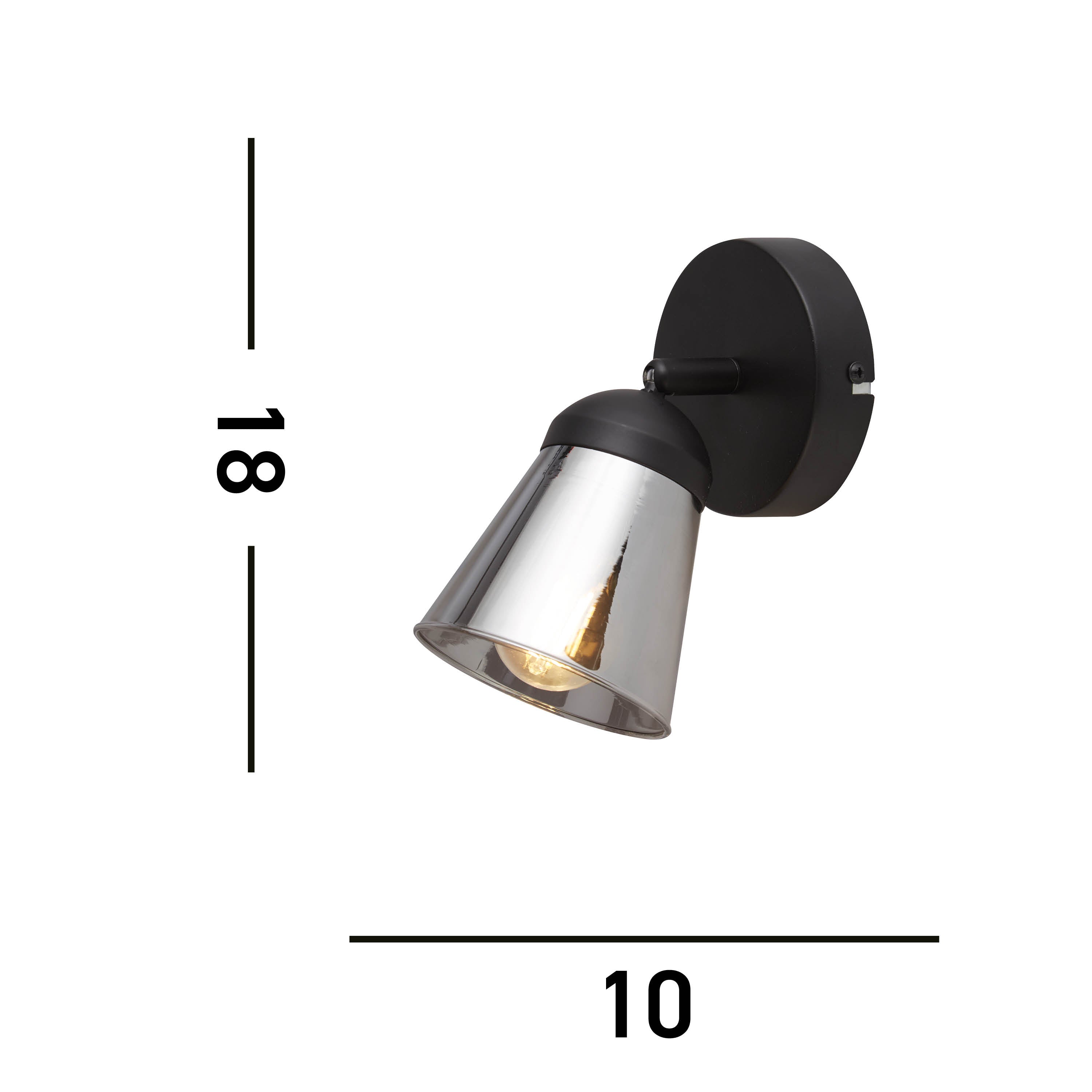 Searchlight Mega Spotlight Black Wall Light - Smoked Glass Shade