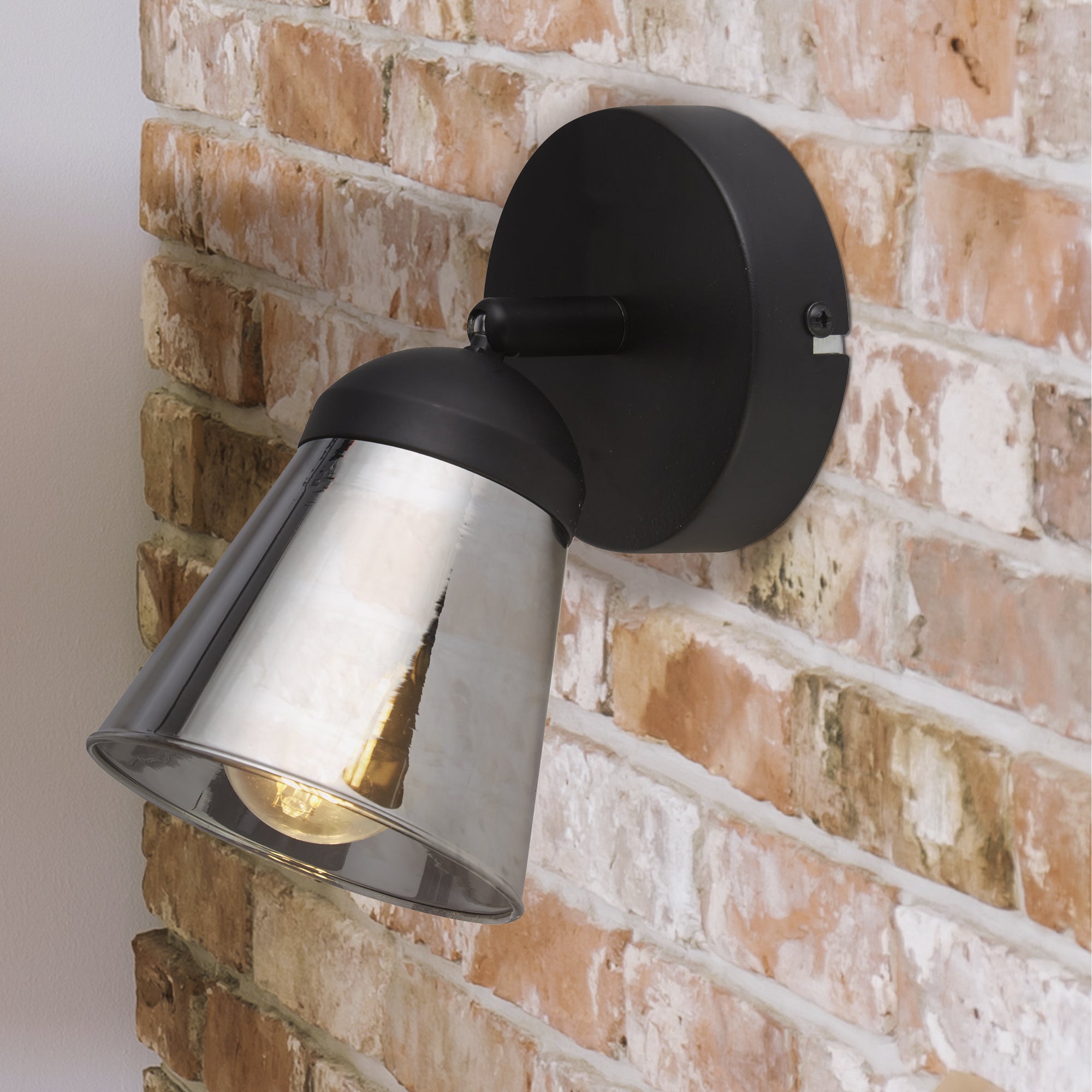 Searchlight Mega Spotlight Black Wall Light - Smoked Glass Shade